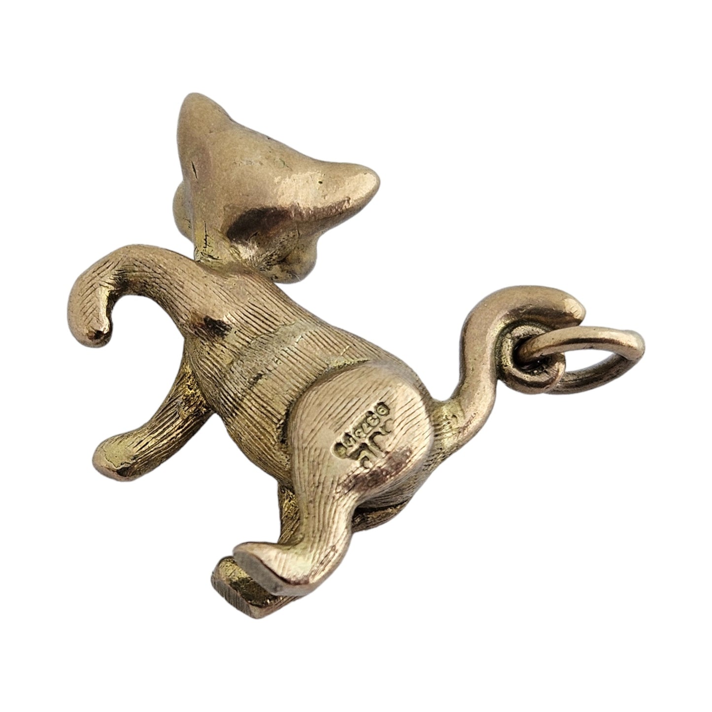 Georg Jensen 9ct 375 Yellow Gold Playful Cat with Red Eyes Charm 1963 L 2.0 cm 6.6 g
