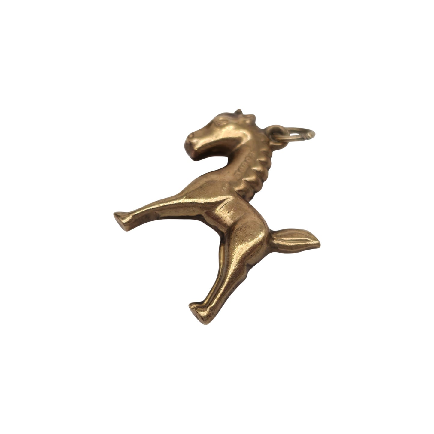 9ct 375 Yellow Gold Pony Charm 1975 L 1.9 cm 1.1 g.