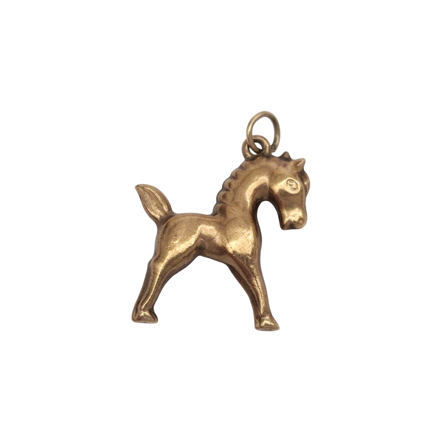 9ct 375 Yellow Gold Pony Charm 1975 L 1.9 cm 1.1 g.