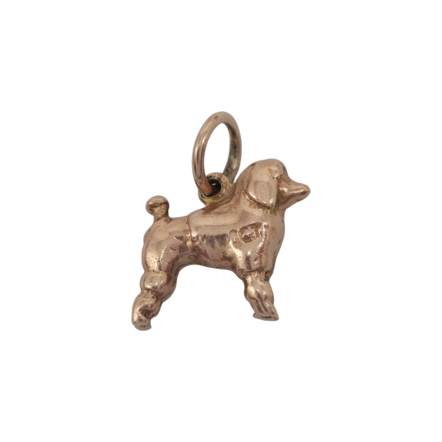 Cast 9ct Rose Gold Poodle Dog Charm L 1.0 cm 2.0 g.