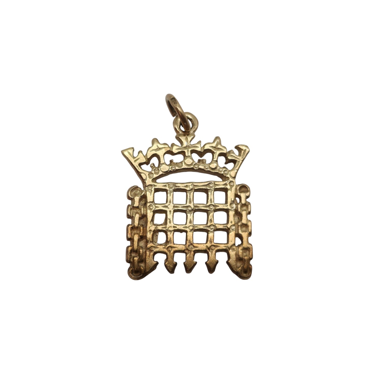 9ct 375 Yellow Gold Portcullis Charm L 1.5 cm 2.5 g.