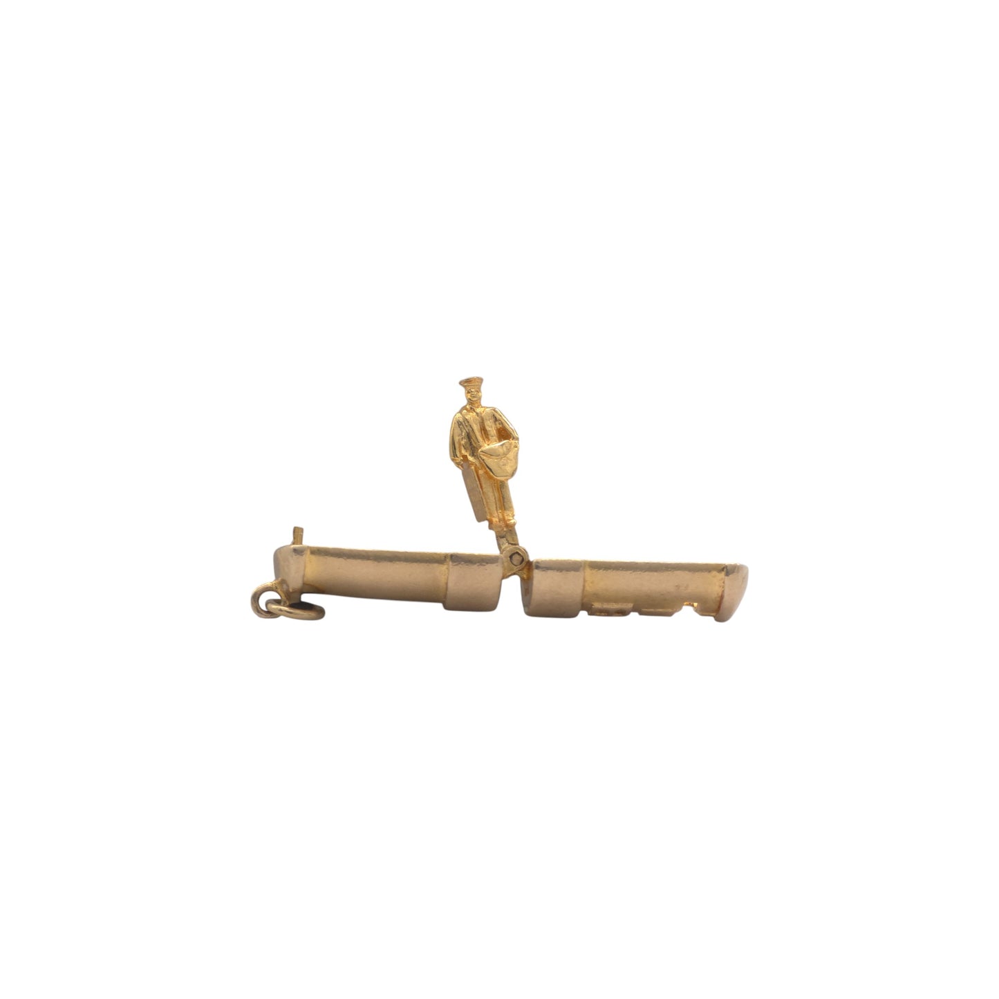 9ct 375 Yellow Gold Postman "Happy Birthday" Opening Charm 1959 L 1.6 cm 2.8 g.
