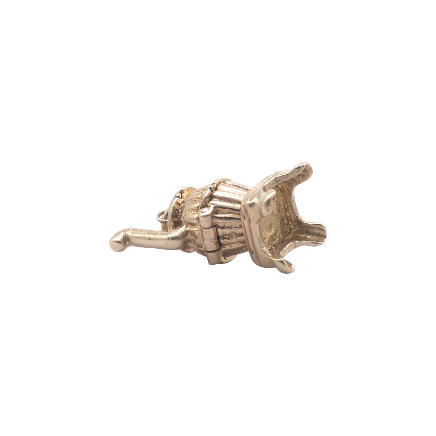 Unusual 9ct 375 Yellow Gold Potbelly Stove Opening Charm c.1955 L 2.1 cm 4.5 g.