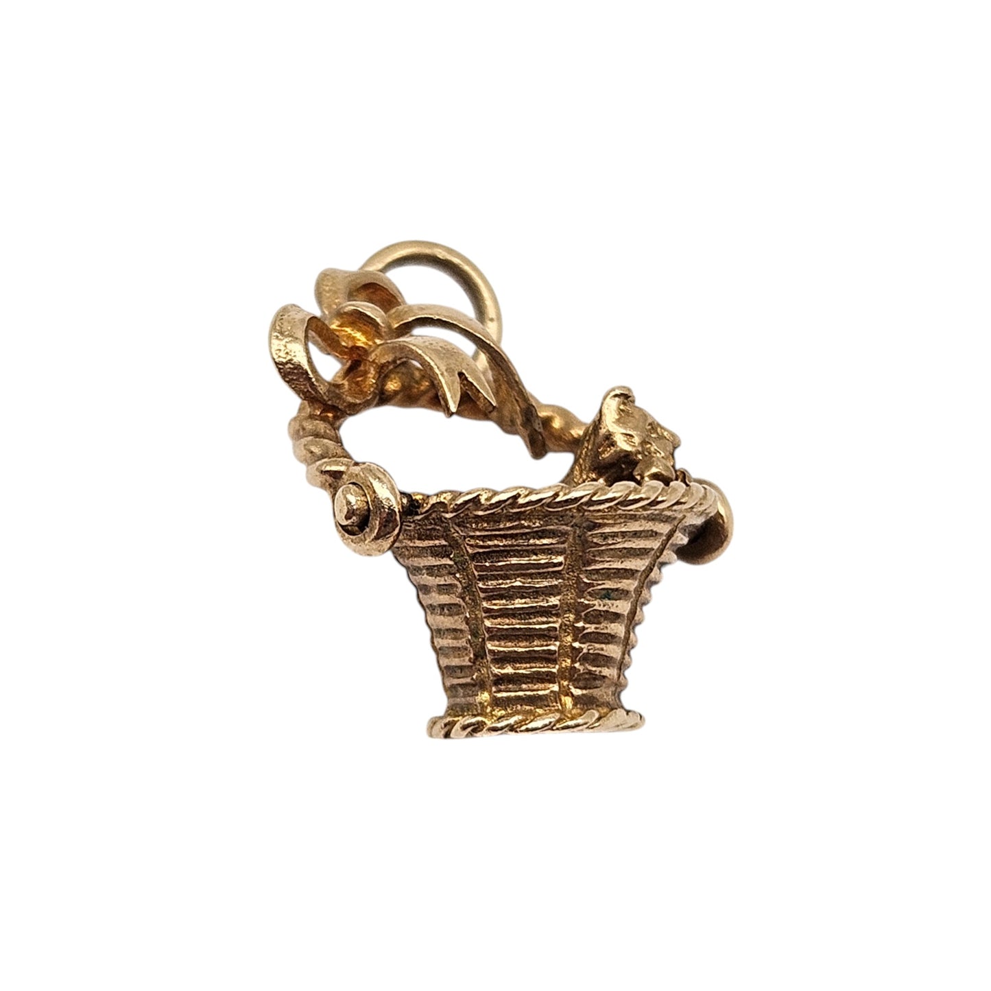 9ct 375 Yellow Gold Puppy In Basket 1970 L 1.7 cm 2.6 g.