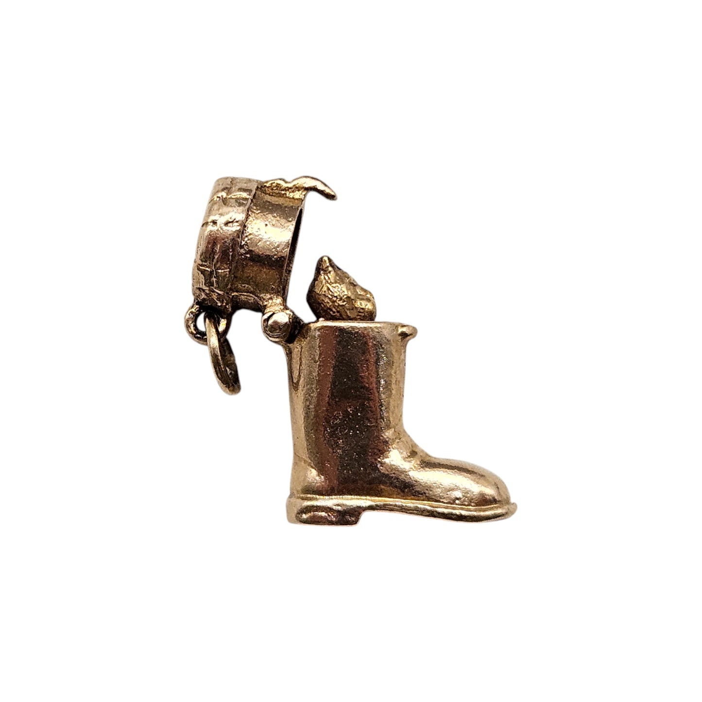 Cute 9ct 375 Yellow Gold Puss In Boot Opening Charm 1966 L 1.6 cm 4.0 g.