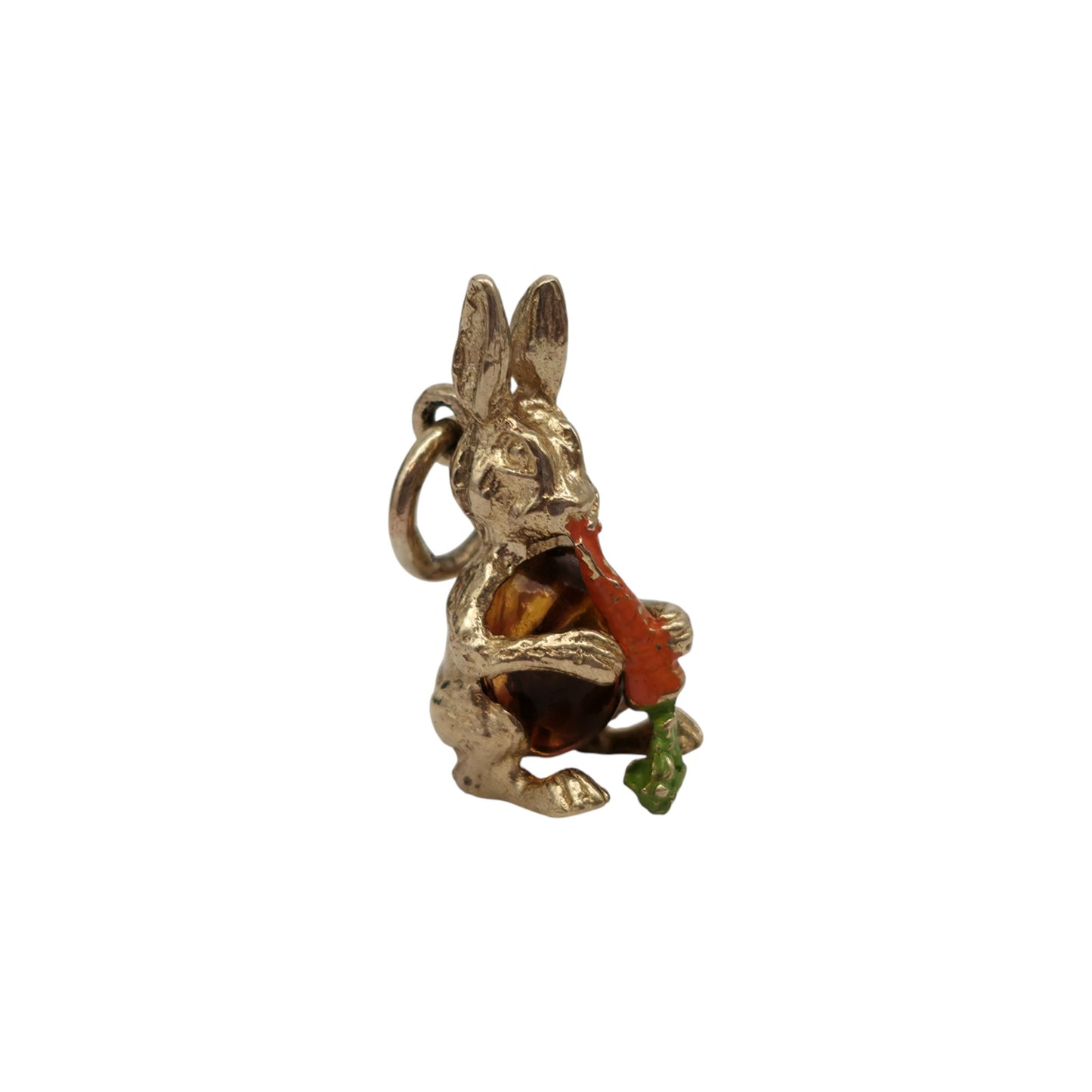9ct 375 Yellow Gold & Enamel Rabbit With Carrot Charm 1998 L 1.7 cm 2.5 g.