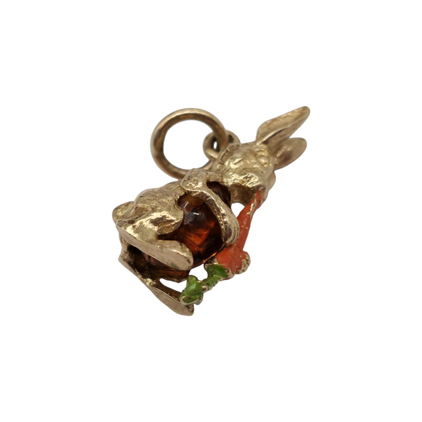 9ct 375 Yellow Gold & Enamel Rabbit With Carrot Charm 1998 L 1.7 cm 2.5 g.