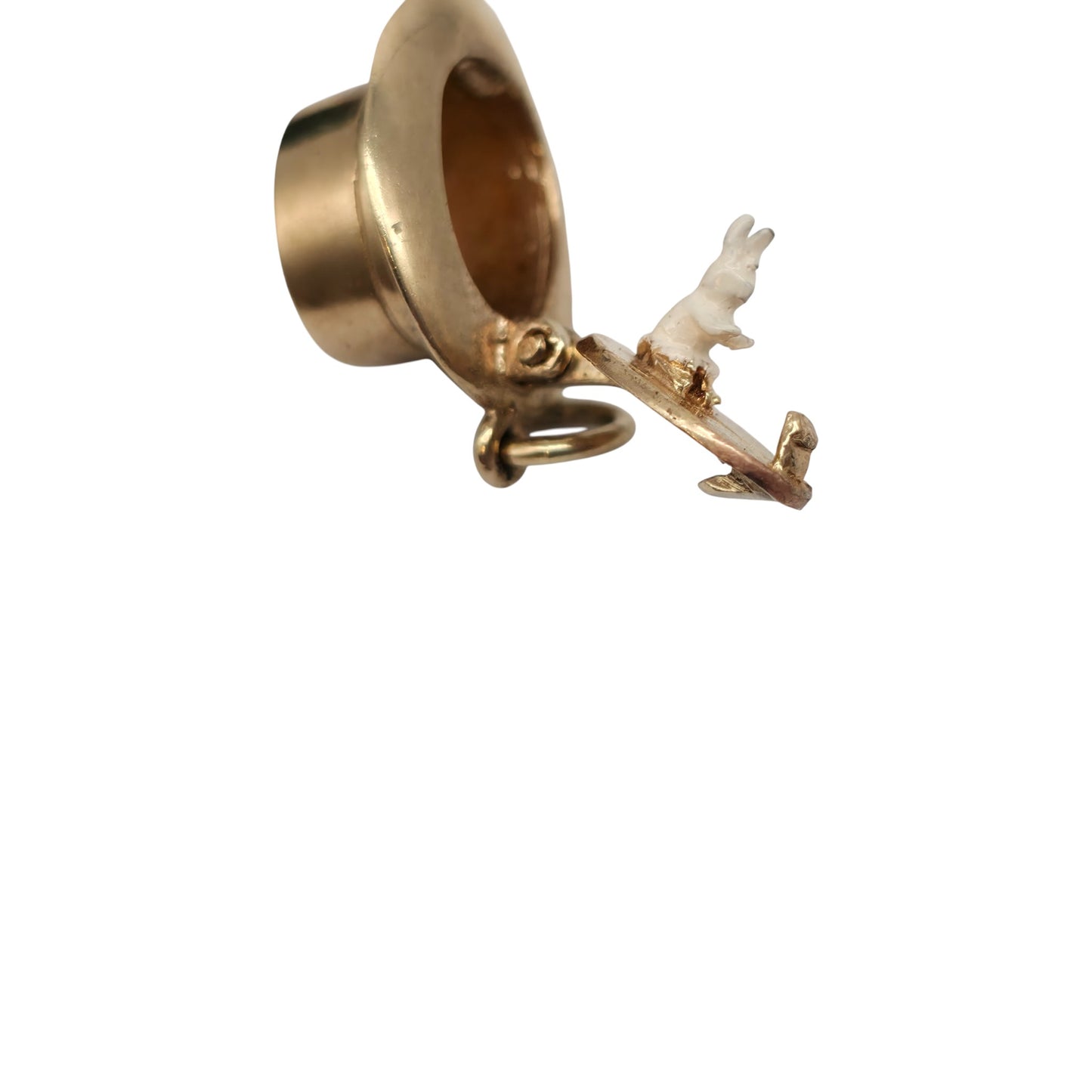 9ct 375 Yellow Gold & Enamel Rabbit Inside Magic Hat Opening Charm 2000 L 1.7 cm 3.7 g.
