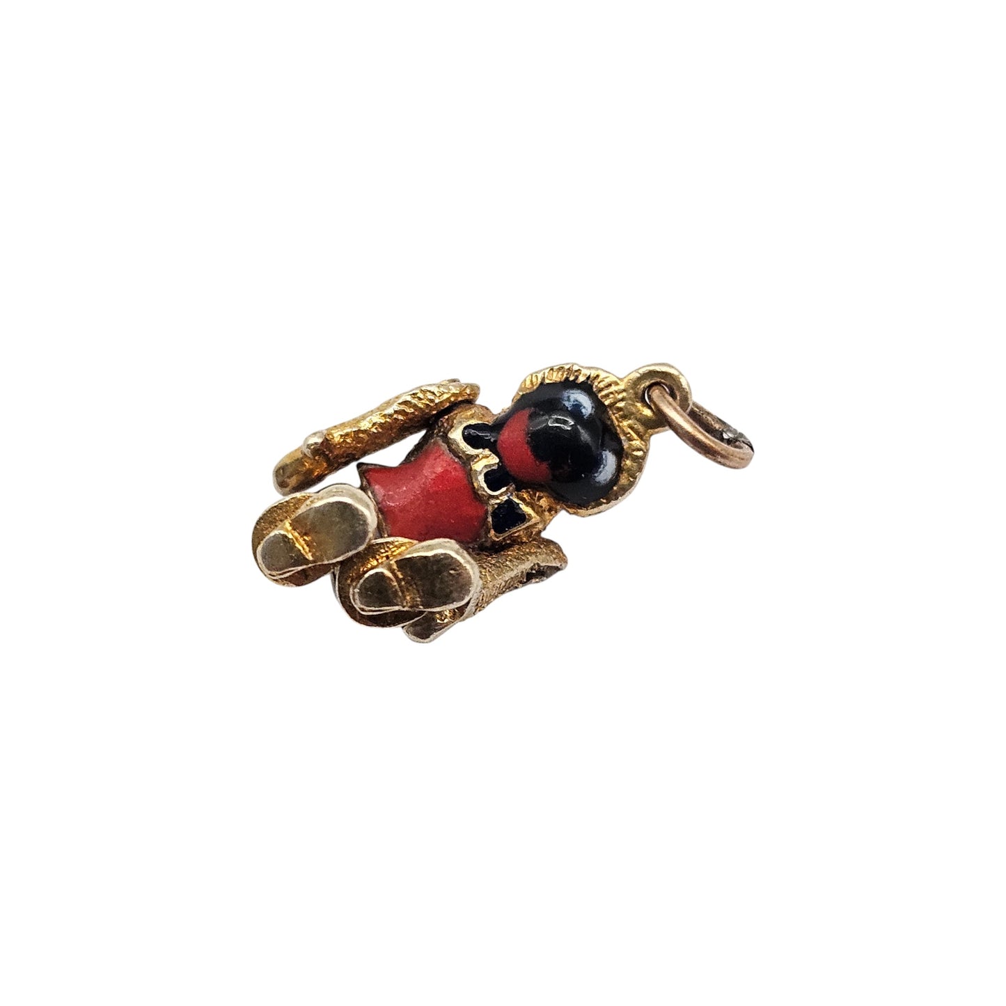 9ct 375 Yellow Gold & Enamel Articulated Rag Doll Charm 1949 L 1.2 cm 3.5 g.