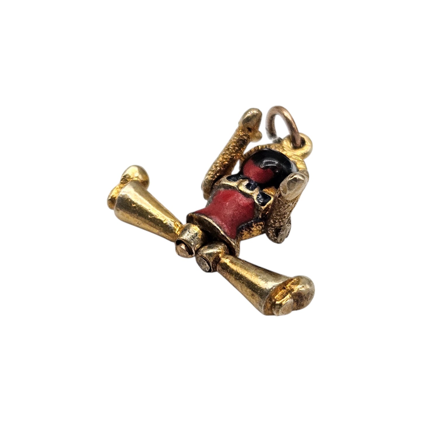 9ct 375 Yellow Gold & Enamel Articulated Rag Doll Charm 1949 L 1.2 cm 3.5 g.