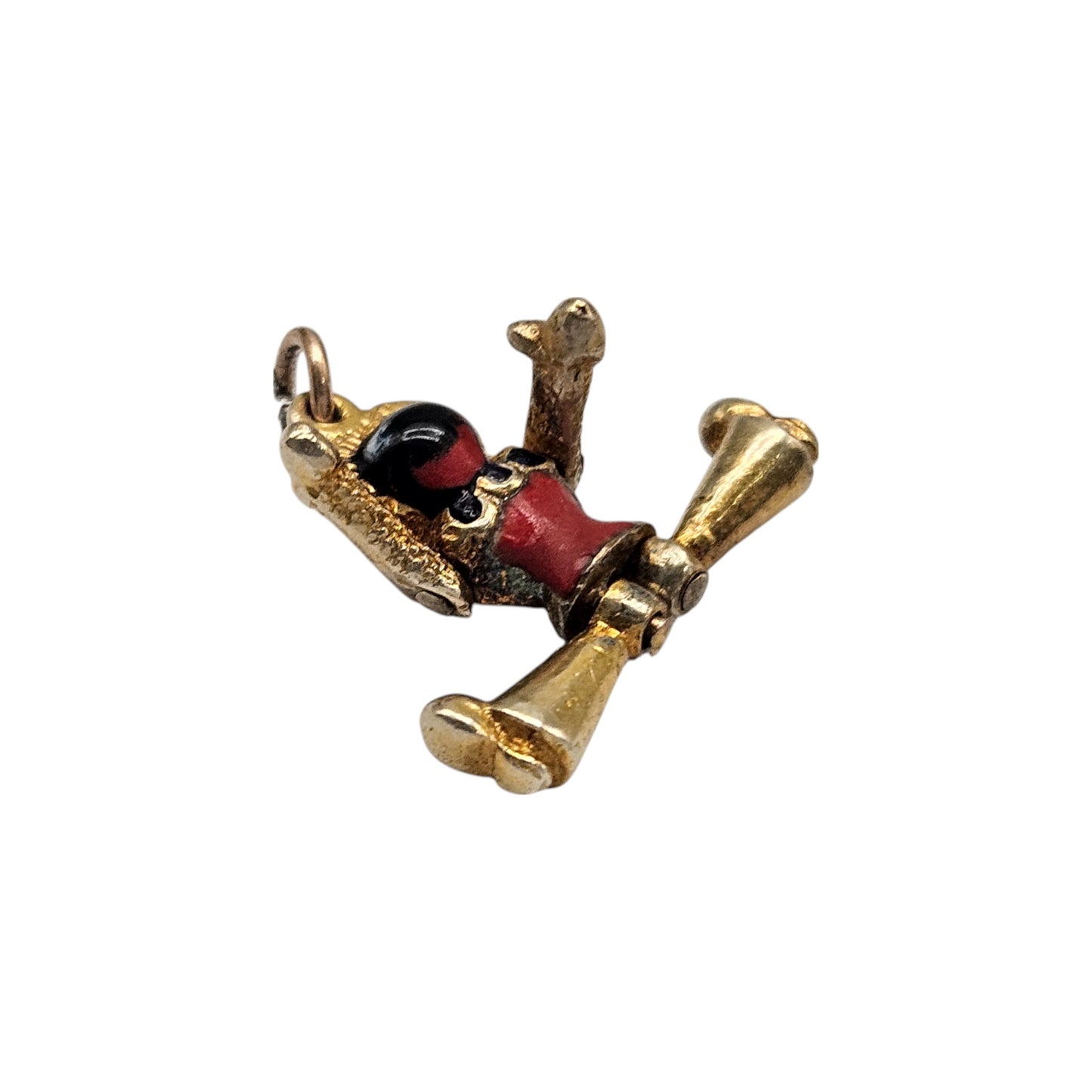 9ct 375 Yellow Gold & Enamel Articulated Rag Doll Charm 1949 L 1.2 cm 3.5 g.