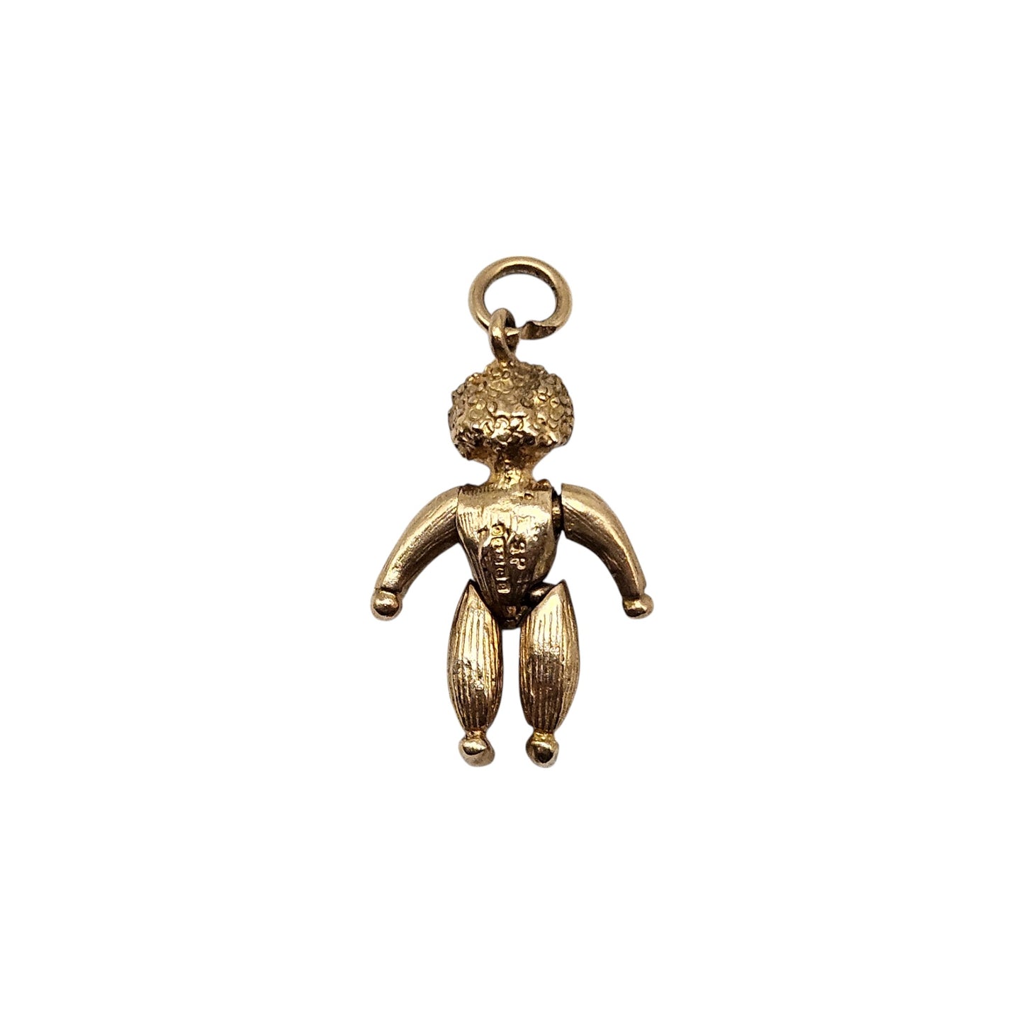 9ct 375 Yellow Gold Articulated Rag Doll Charm 1965 L 2.1 cm 4.1 g.
