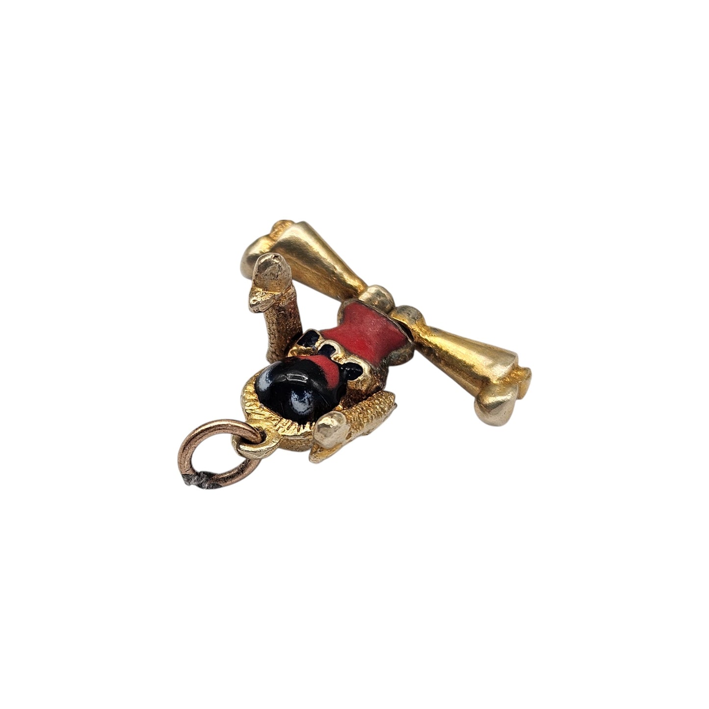 9ct 375 Yellow Gold & Enamel Articulated Rag Doll Charm 1949 L 1.2 cm 3.5 g.