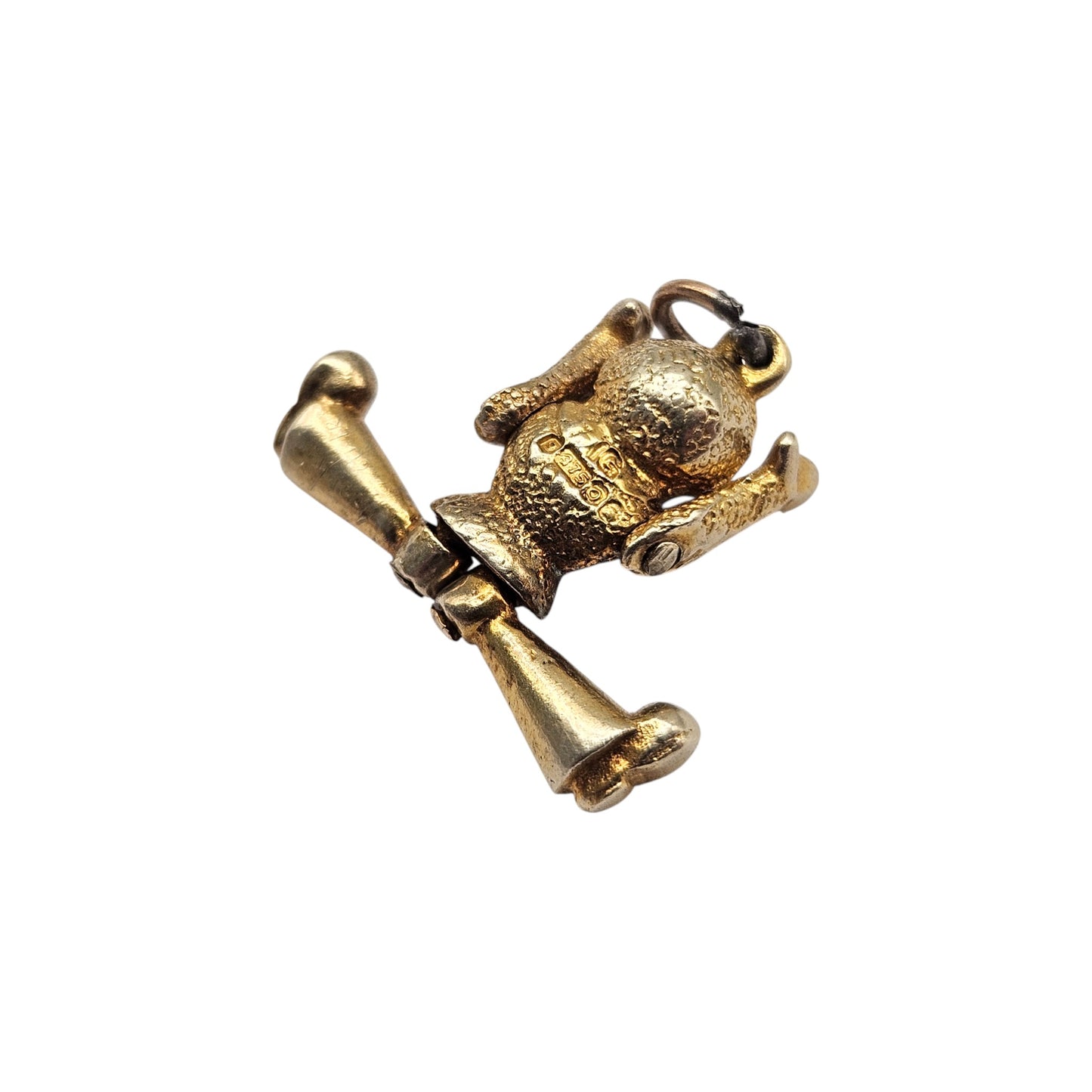 9ct 375 Yellow Gold & Enamel Articulated Rag Doll Charm 1949 L 1.2 cm 3.5 g.