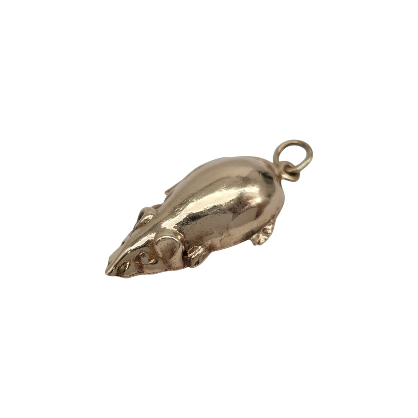 9ct 375 Yellow Gold Rat Charm 1968 L 2.4 cm 1.4 g.