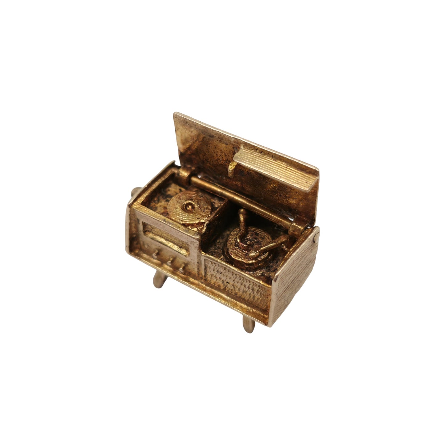 9ct 375 Yellow Gold Record Player Opening Charm 1959 L 1.6 cm 4.3 g.