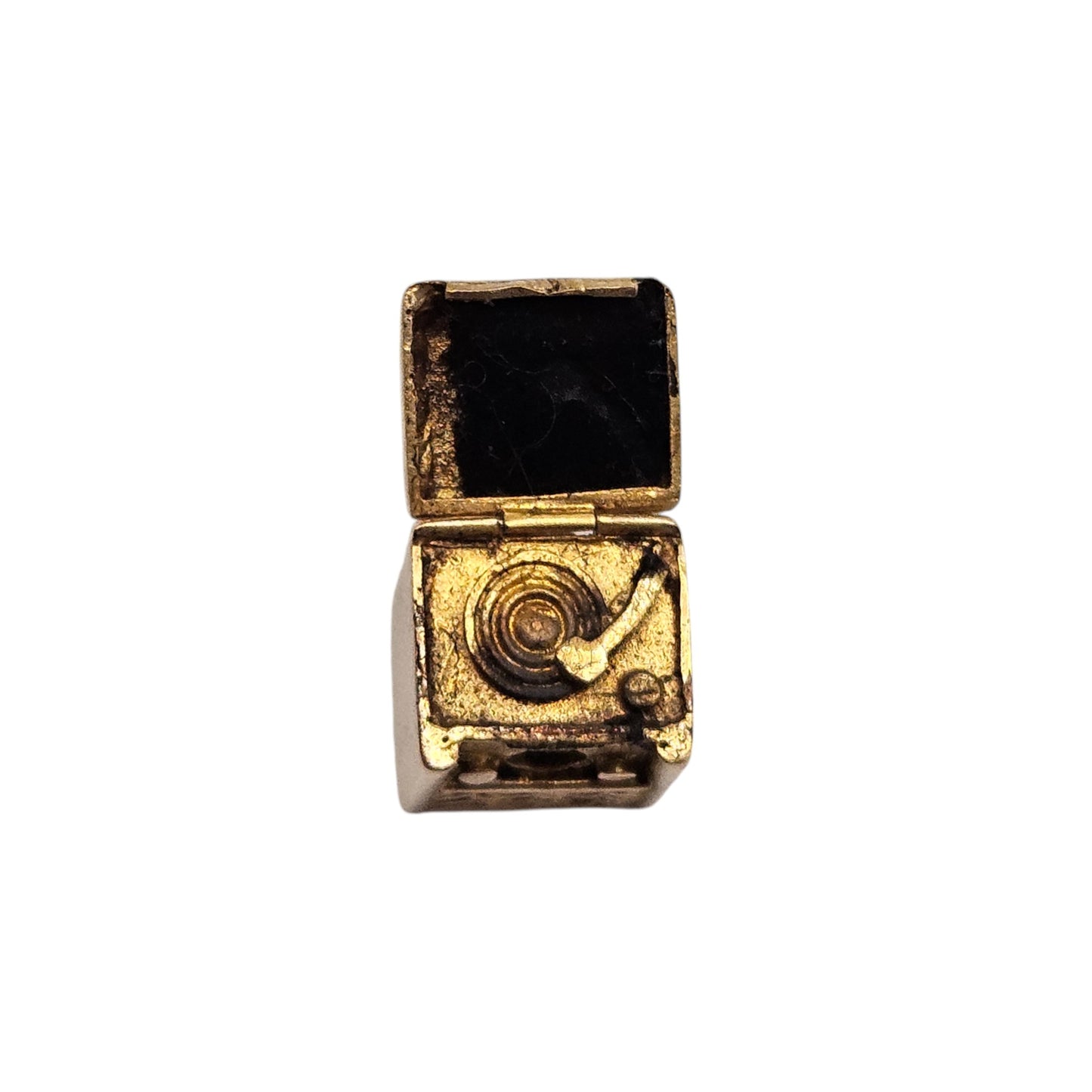 9ct Yellow Gold Record Player Opening Charm c.1960's L 1.0 cm 3.6 g.