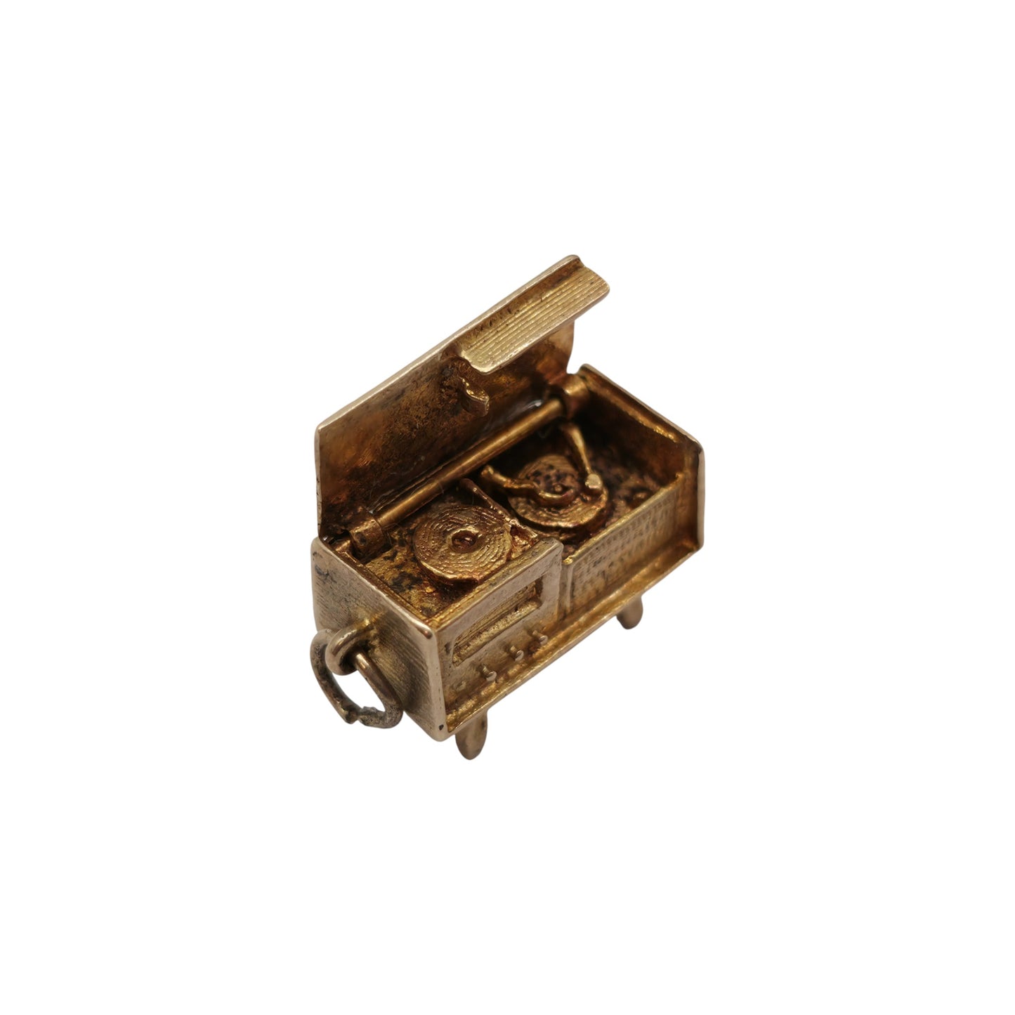 9ct 375 Yellow Gold Record Player Opening Charm 1959 L 1.6 cm 4.3 g.