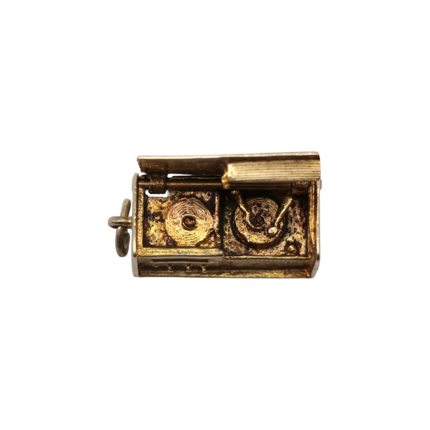 9ct 375 Yellow Gold Record Player Opening Charm 1959 L 1.6 cm 4.3 g.