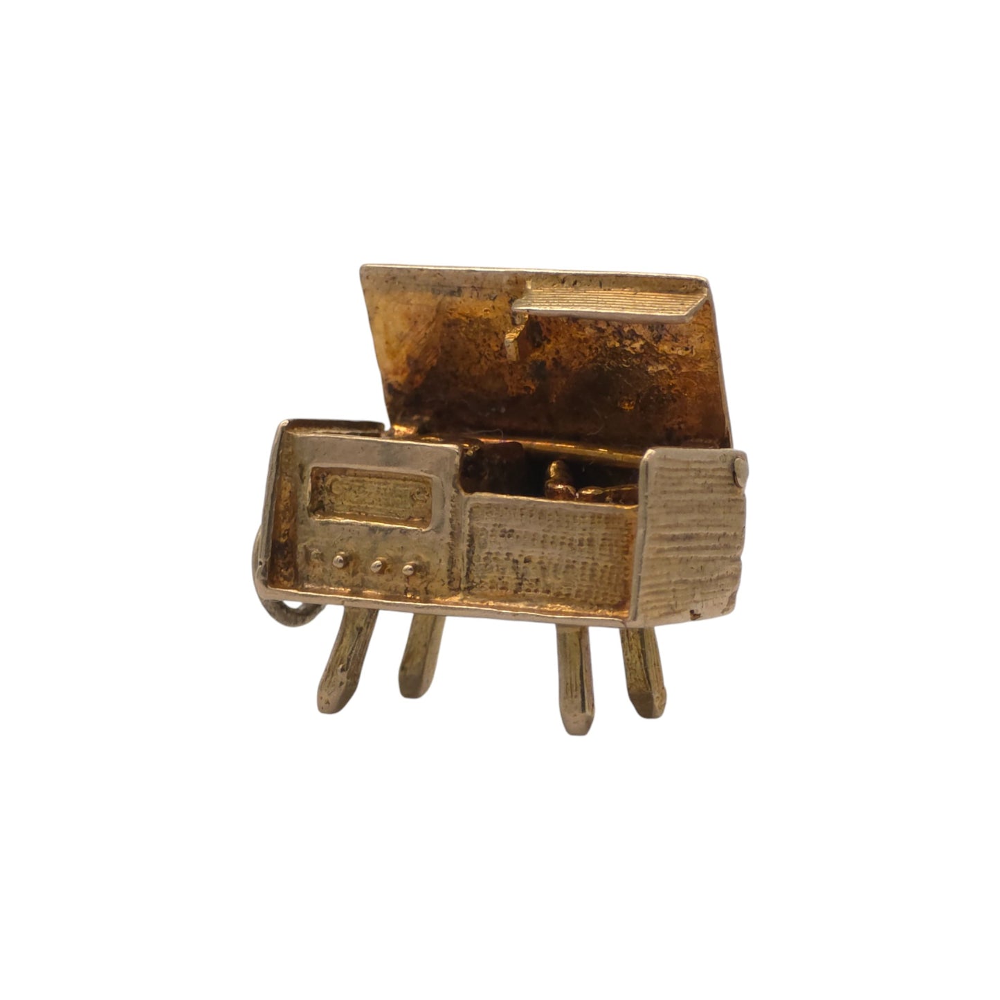 9ct 375 Yellow Gold Record Player Opening Charm 1959 L 1.6 cm 4.3 g.