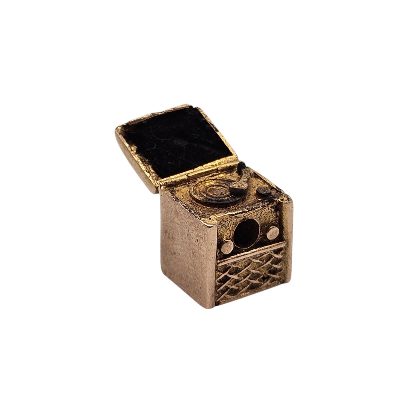 9ct Yellow Gold Record Player Opening Charm c.1960's L 1.0 cm 3.6 g.