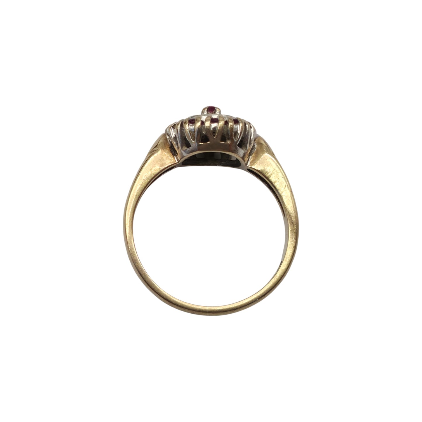 9ct 375 Yellow Gold Ruby & Diamonds Ring Size M 1/2 3.2 g.