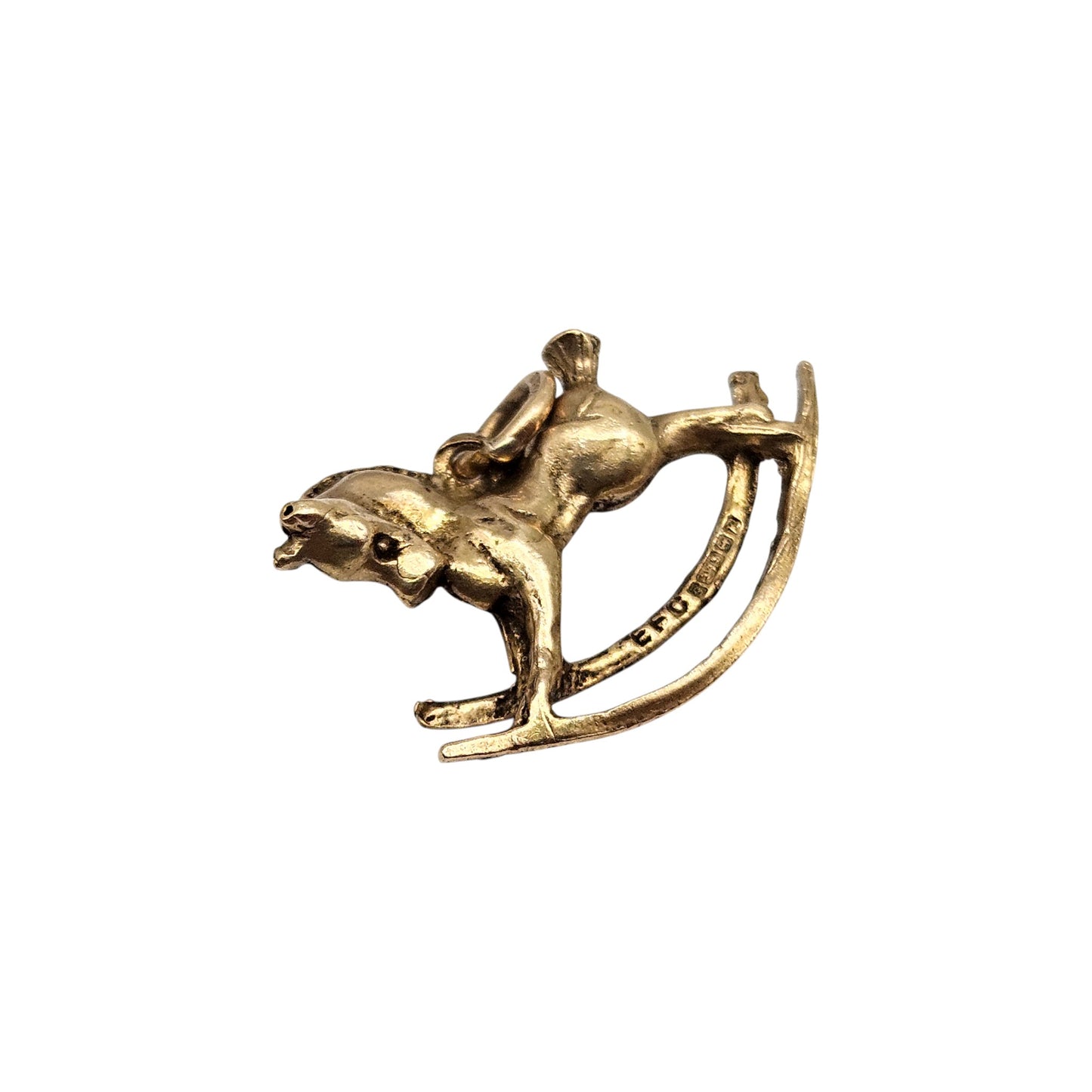 9ct 375 Yellow Gold Rocking Horse Charm 1959 L 2.1 cm 2.3 g.