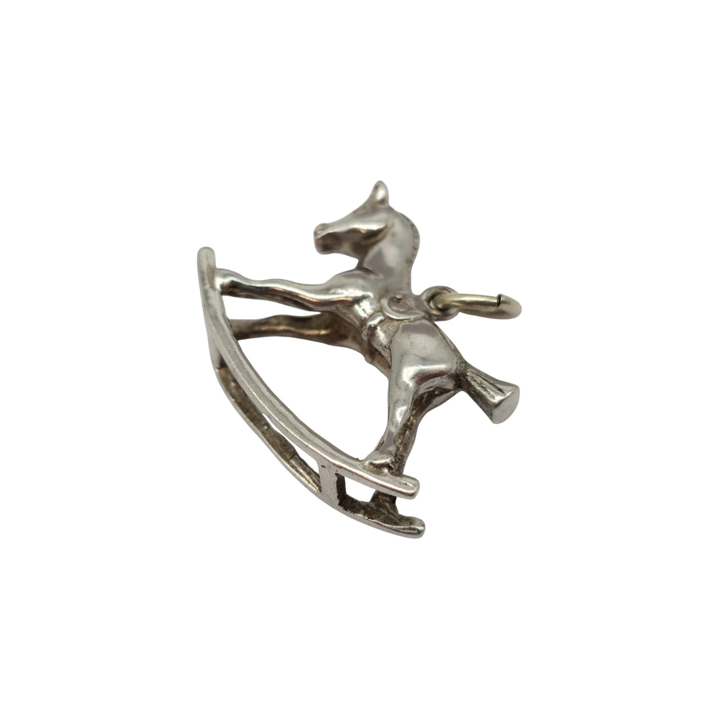 9ct 375 White Gold Rocking Horse Charm L 2.3 cm 4.5 g.