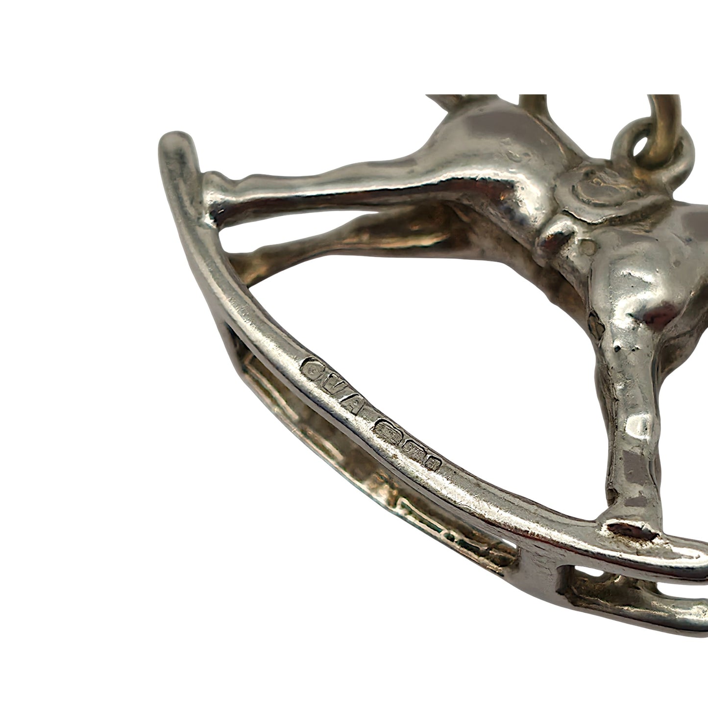 9ct 375 White Gold Rocking Horse Charm L 2.3 cm 4.5 g.