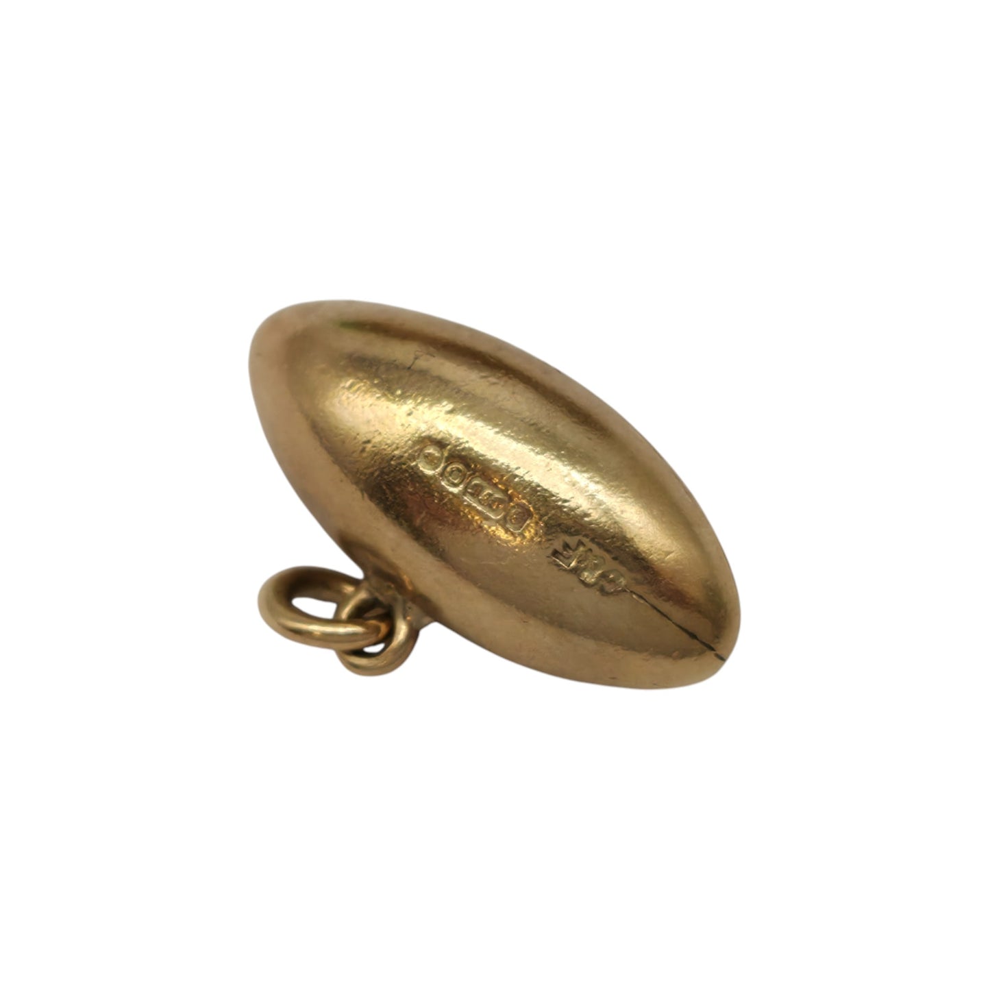 9ct 375 Yellow Gold Rugby Ball Charm 1949 L 1.6 cm 1.0 g.