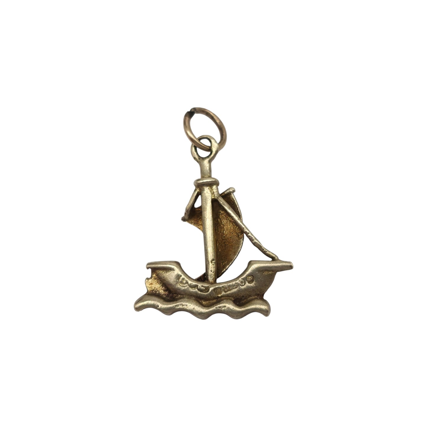 9ct 375 Yellow Gold & Enamel Sailing Ship Charm 1949 L 1.3 cm 1.2 g.