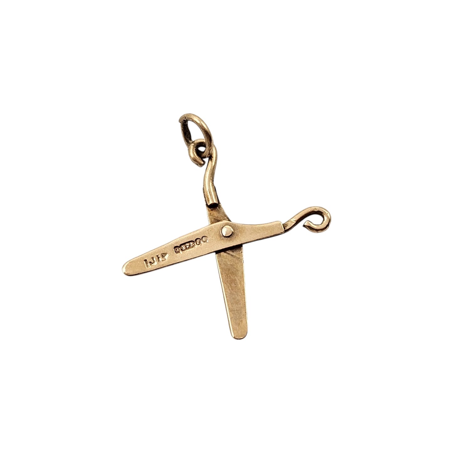 9ct 375 Yellow Gold Articulated Scissors Charm c.1961 L 2.0 cm 0.5 g.