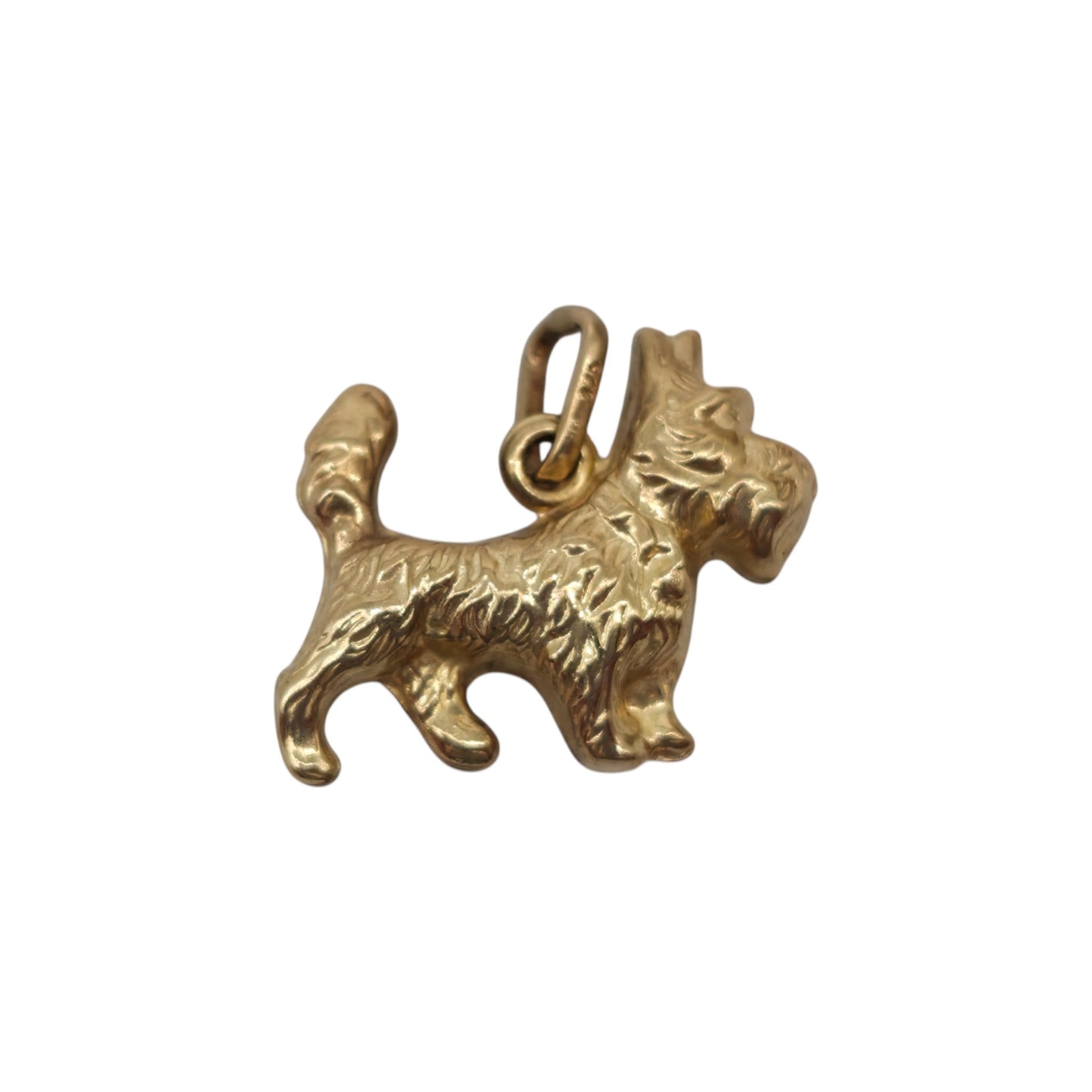 9ct 375 Yellow Gold Scottish Terrier Dog Charm L 1.5 cm 0.6 g.