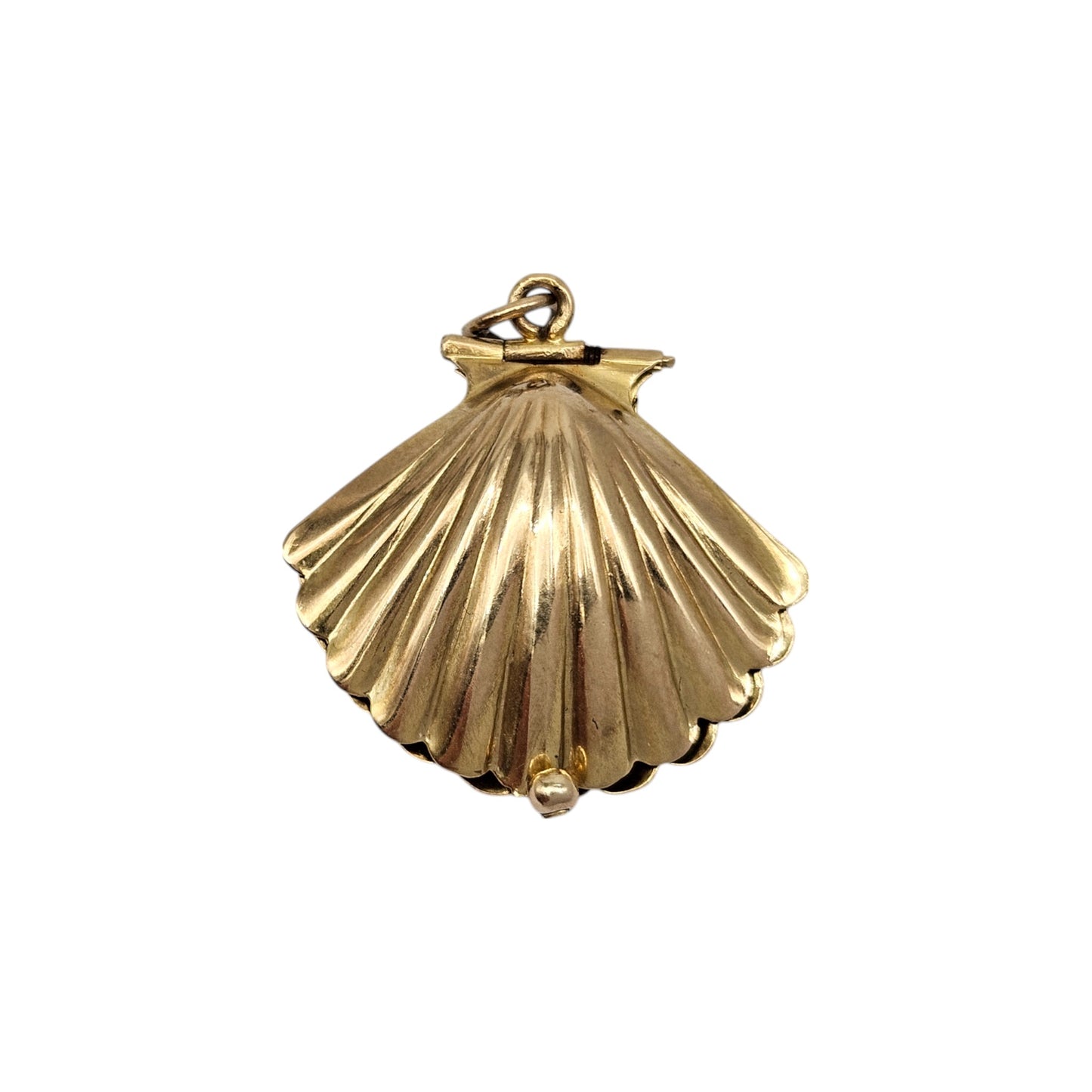 Large 9ct 375 Yellow Gold Seashell Opening Charm 1965 L 2.3 cm 2.7 g.