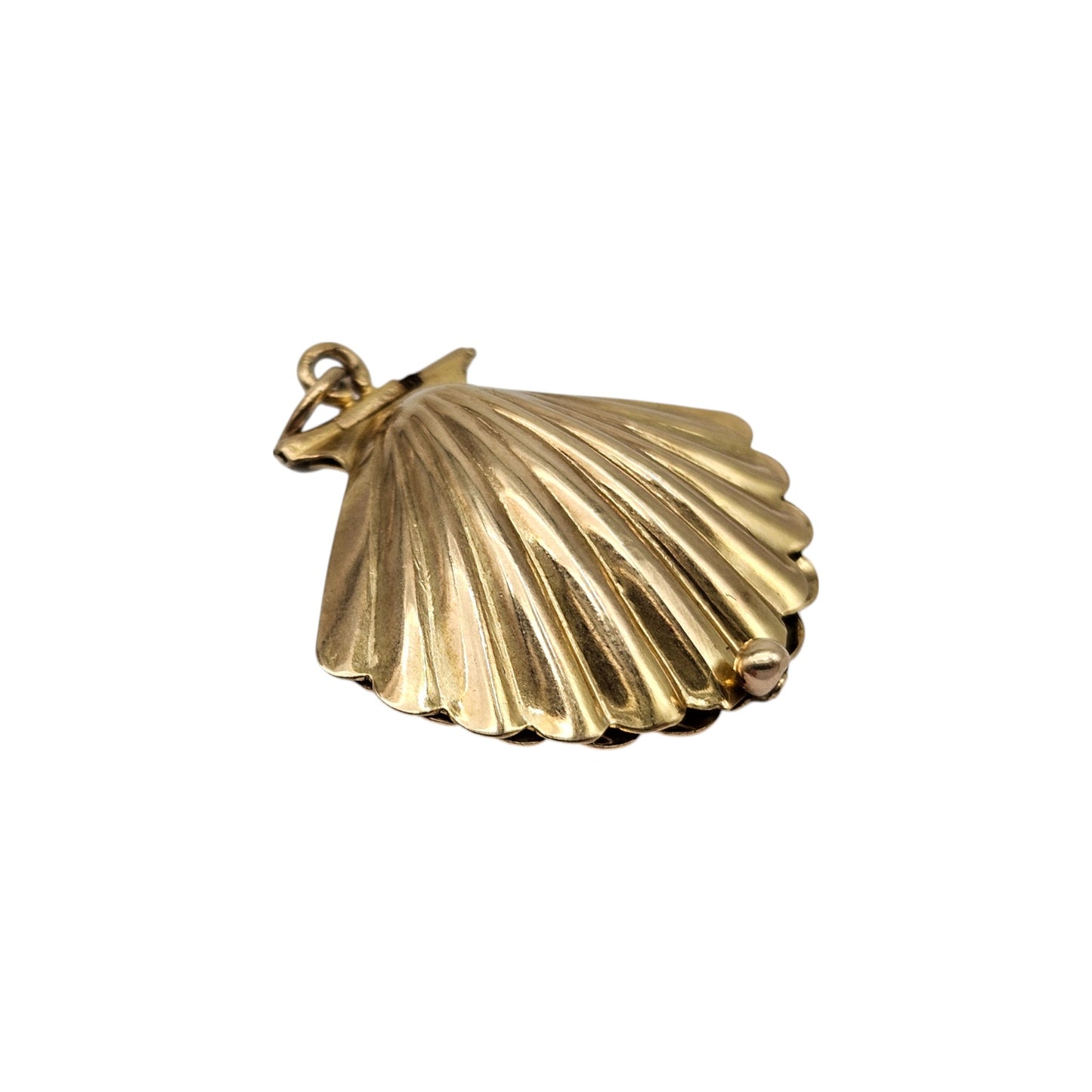 Large 9ct 375 Yellow Gold Seashell Opening Charm 1965 L 2.3 cm 2.7 g.