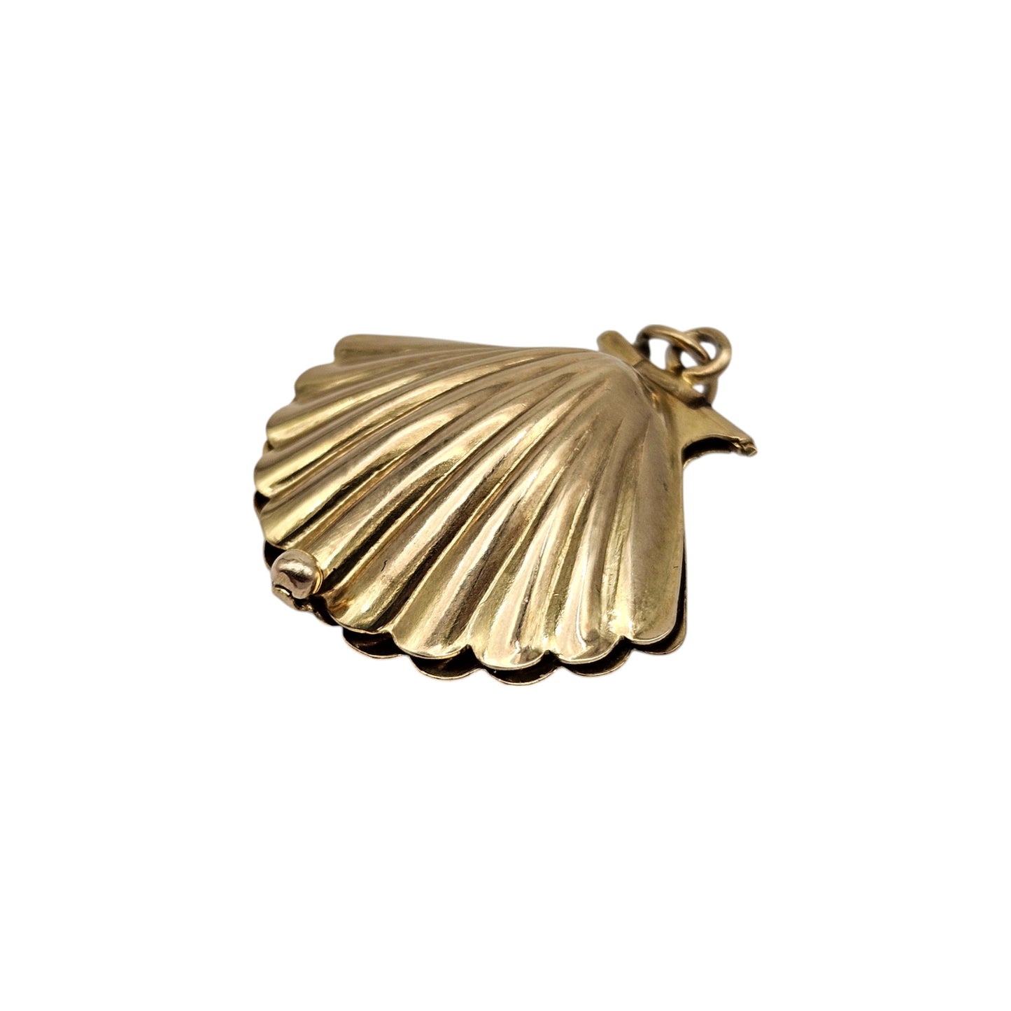 Large 9ct 375 Yellow Gold Seashell Opening Charm 1965 L 2.3 cm 2.7 g.