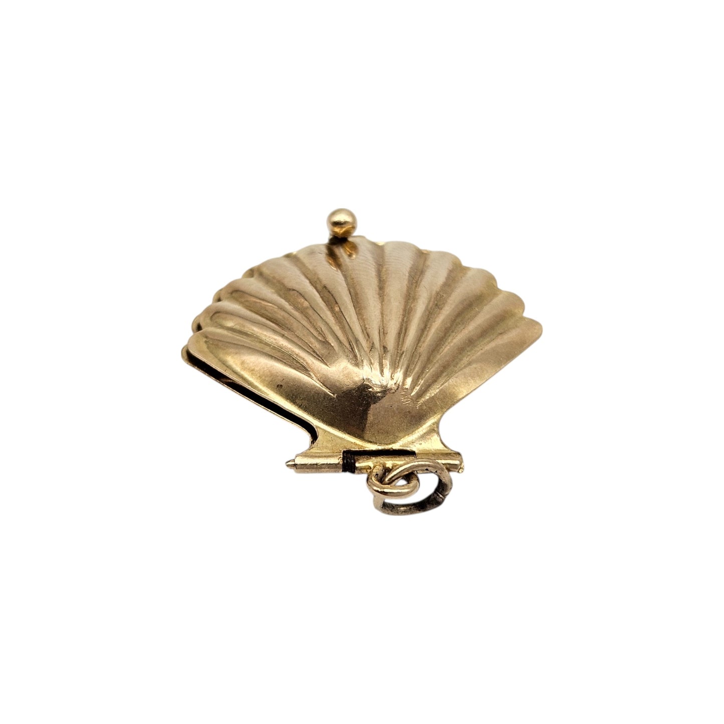 Large 9ct 375 Yellow Gold Seashell Opening Charm 1965 L 2.3 cm 2.7 g.