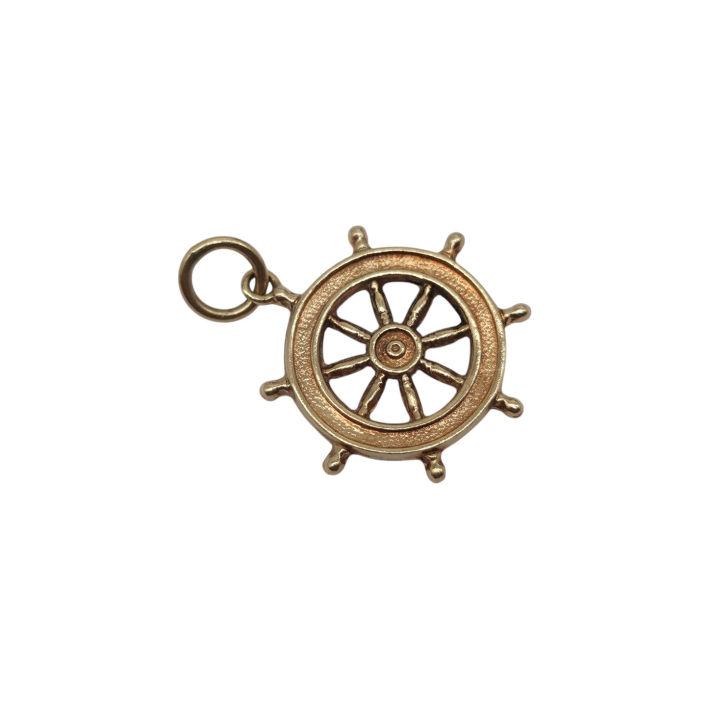 Chester 9ct 375 Yellow Gold Ship's Wheel Charm 1960 L 1.4 cm 0.7 g.