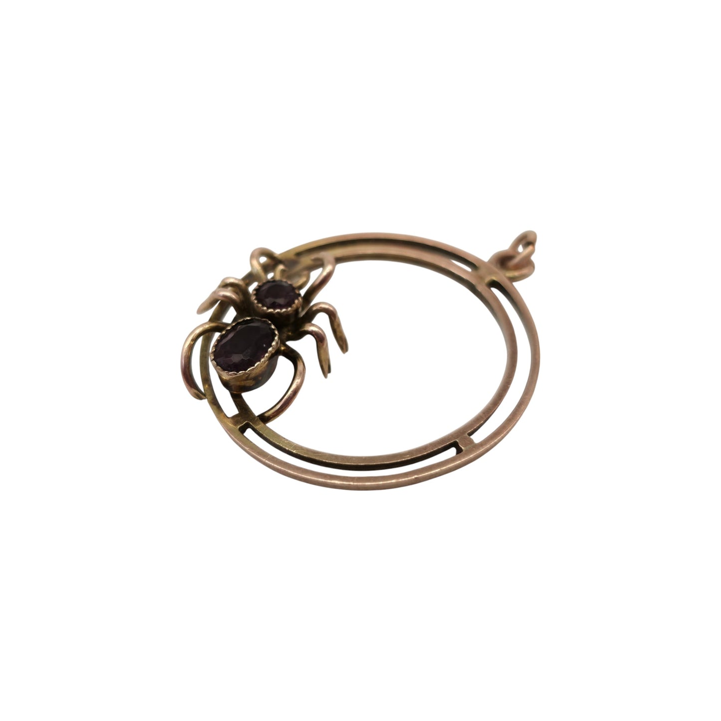 Antique 9ct Rose Gold Spider Charm With Amethysts c.1900 L 2.2 cm 1.5 g.