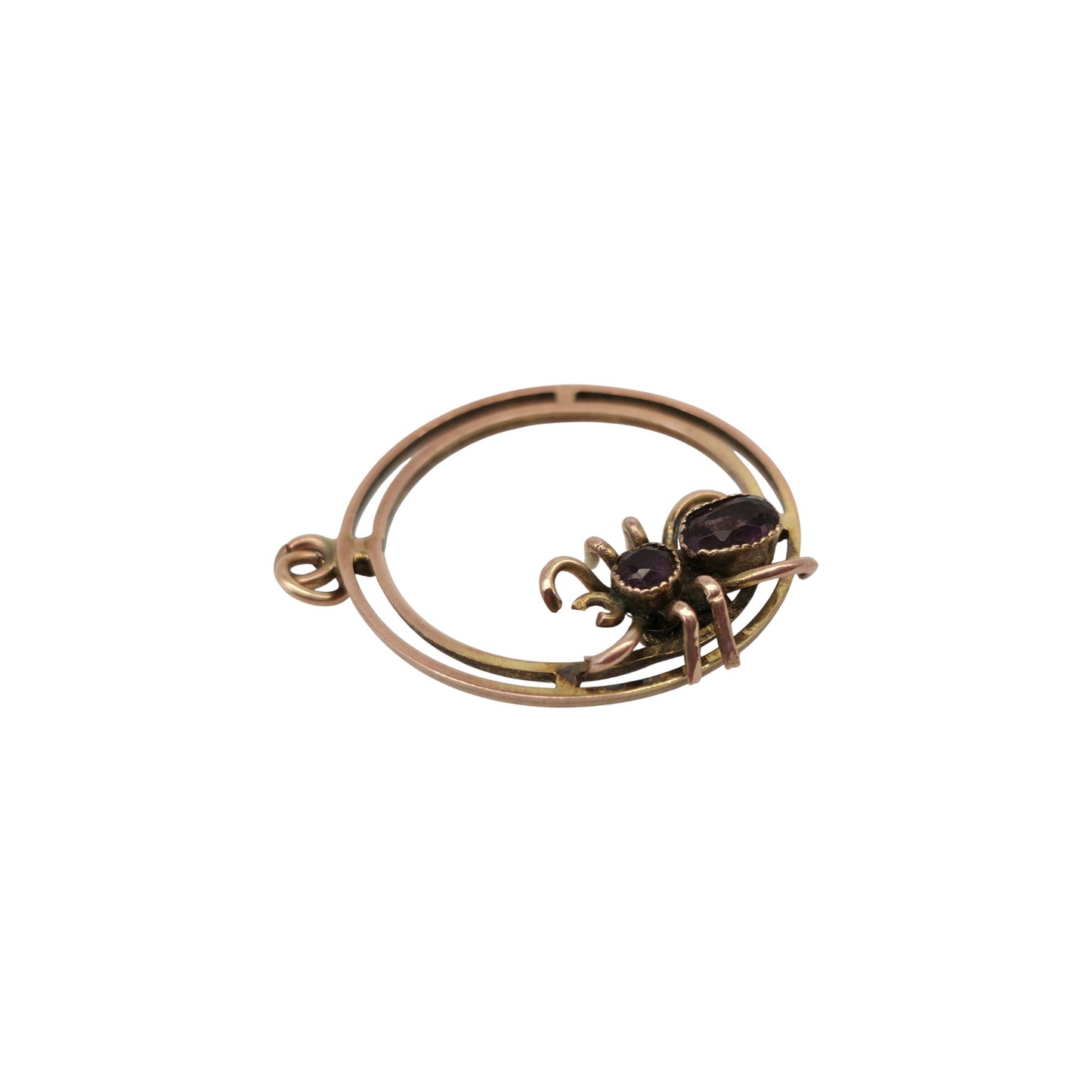 Antique 9ct Rose Gold Spider Charm With Amethysts c.1900 L 2.2 cm 1.5 g.