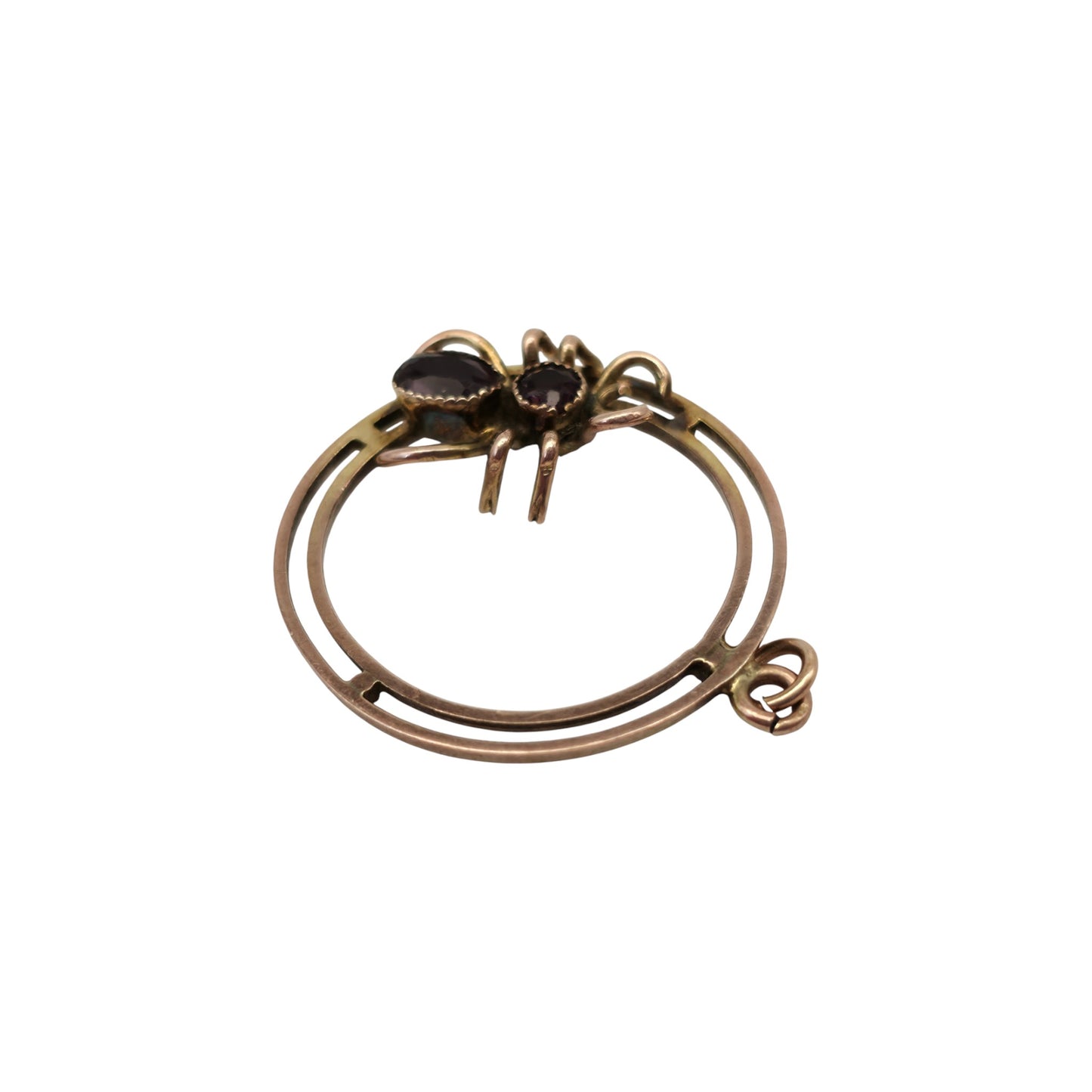 Antique 9ct Rose Gold Spider Charm With Amethysts c.1900 L 2.2 cm 1.5 g.