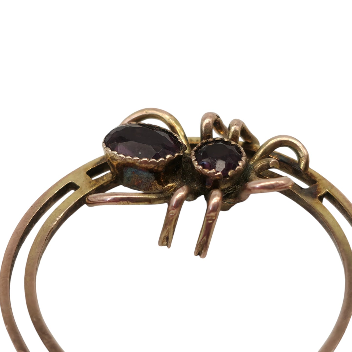 Antique 9ct Rose Gold Spider Charm With Amethysts c.1900 L 2.2 cm 1.5 g.