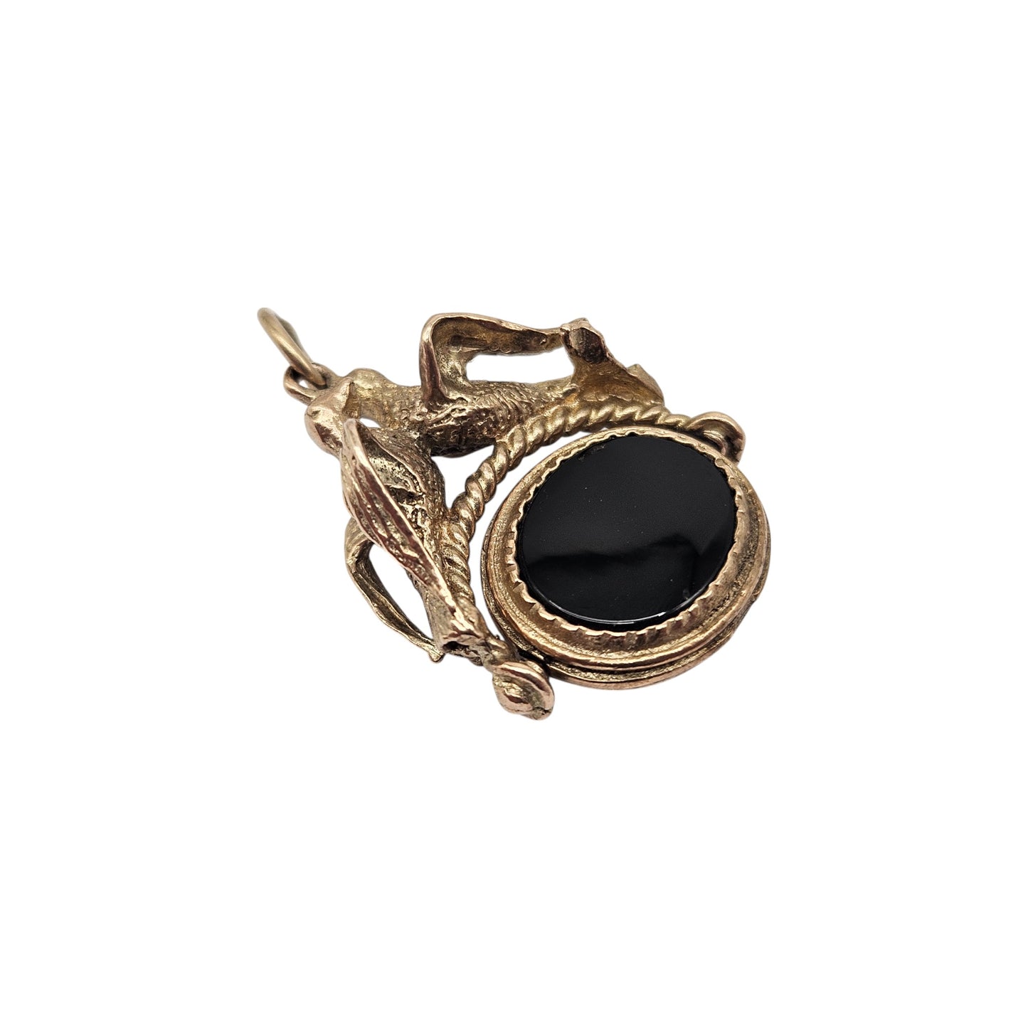9ct 375 Yellow Gold Swivel Fob With Birds 1965 L 2.6 cm 8.4 g.