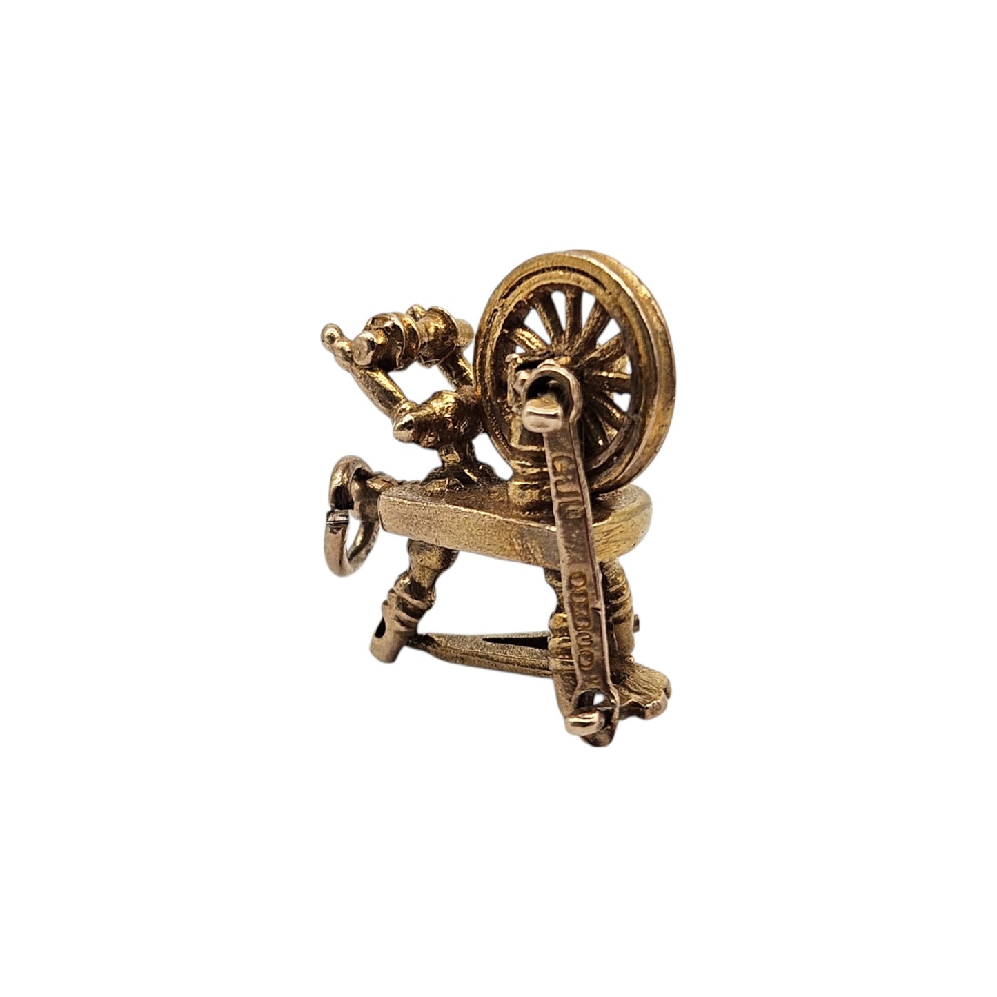 Georg Jensen 9ct 375 Yellow Gold Spinning Wheel Articulated Charm 1955 L 1.7 cm 3.3 g.