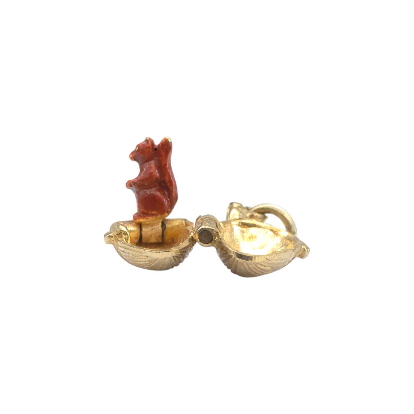 Rare 9ct 375 Yellow Gold & Enamel Squirrel Inside Acorn Opening Charm 1970