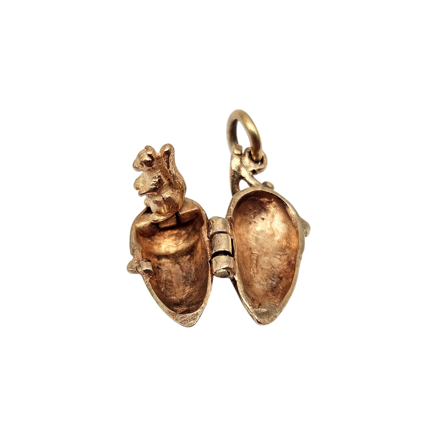 Rare 9ct 375 Yellow Gold Squirrel Inside Acorn Opening Charm c.1960's L 1.6 cm 2.6 g.
