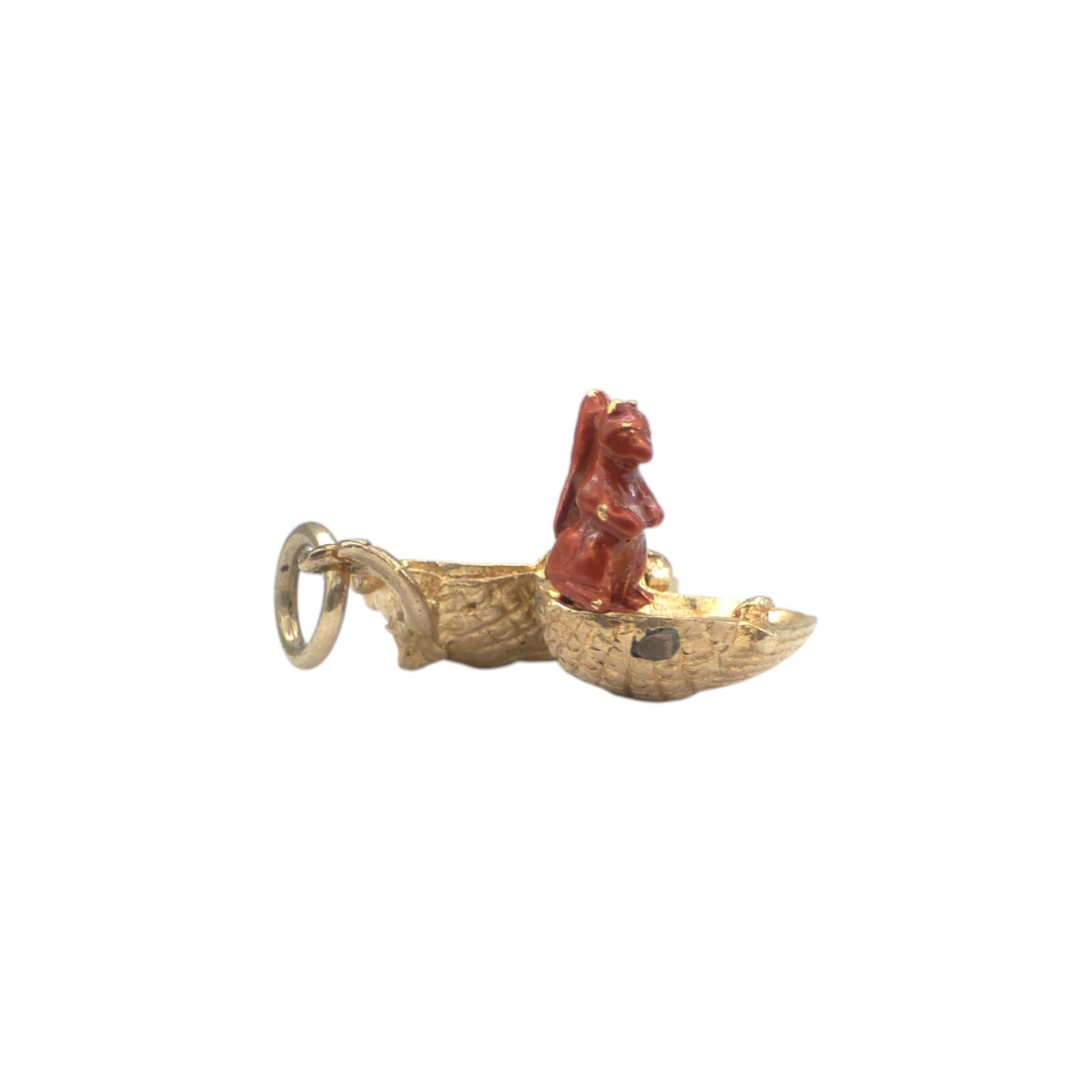 Rare 9ct 375 Yellow Gold & Enamel Squirrel Inside Acorn Opening Charm 1970