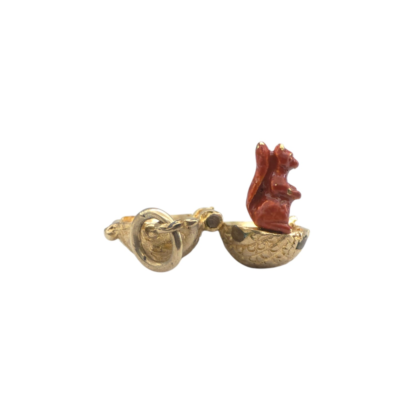 Rare 9ct 375 Yellow Gold & Enamel Squirrel Inside Acorn Opening Charm 1970
