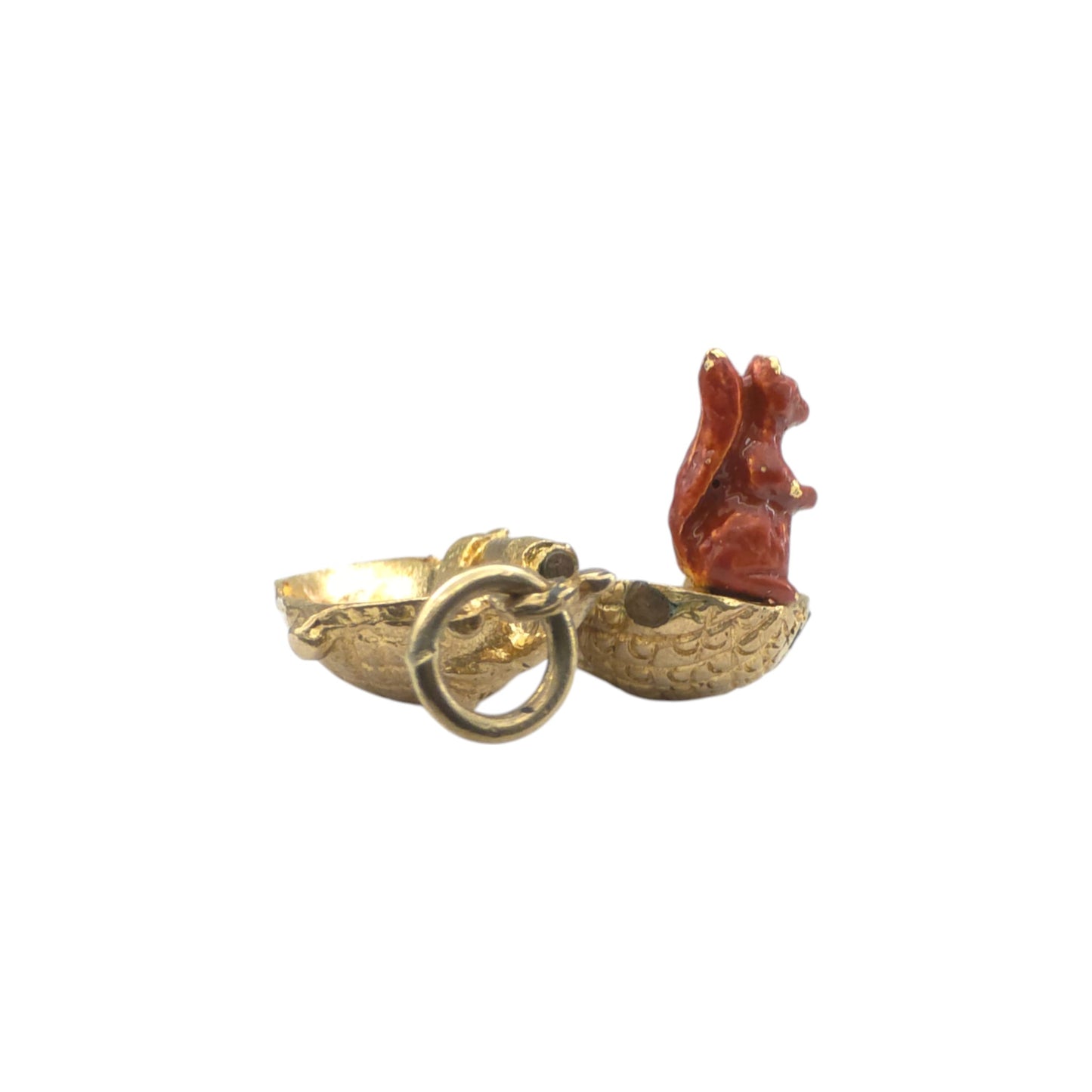 Rare 9ct 375 Yellow Gold & Enamel Squirrel Inside Acorn Opening Charm 1970