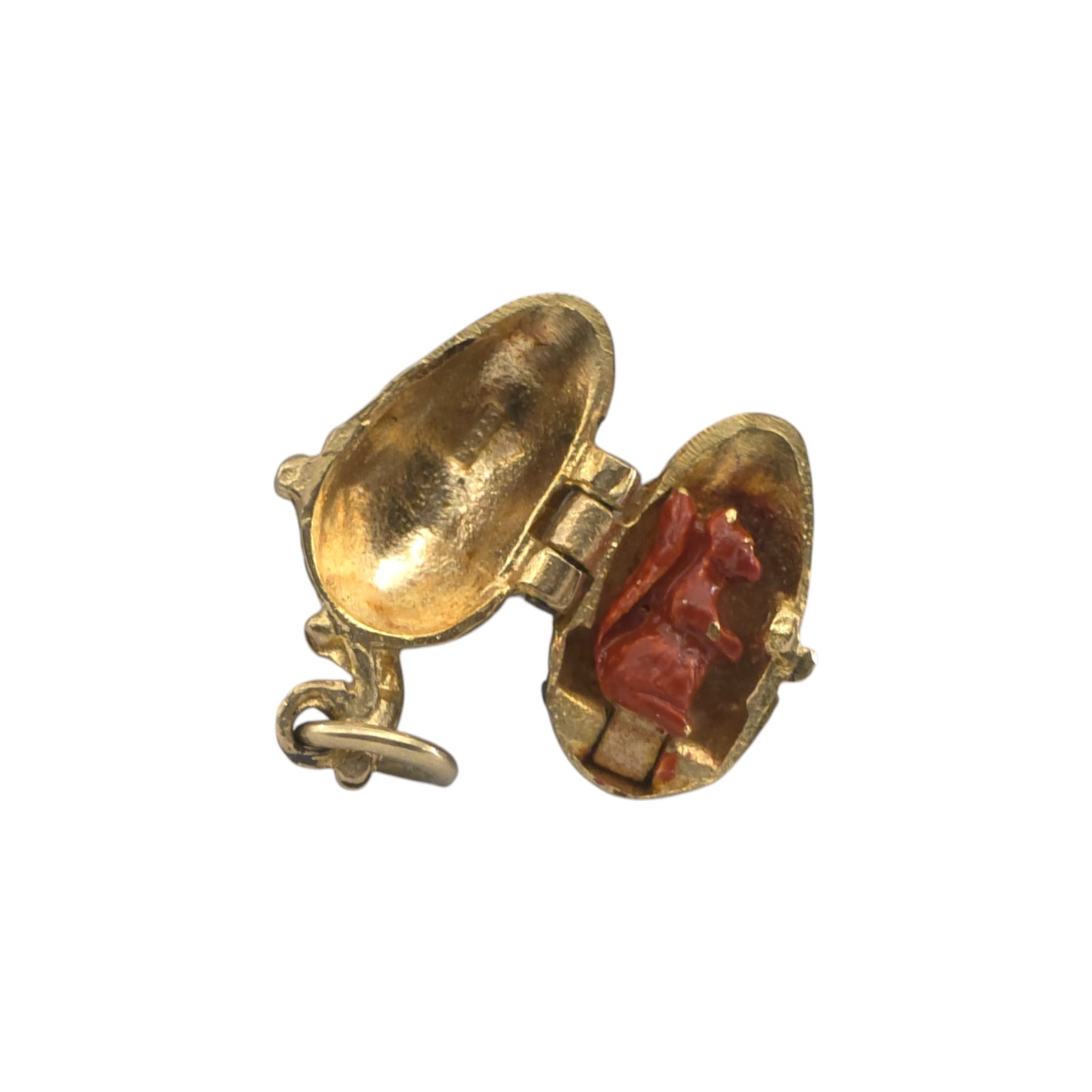 Rare 9ct 375 Yellow Gold & Enamel Squirrel Inside Acorn Opening Charm 1970